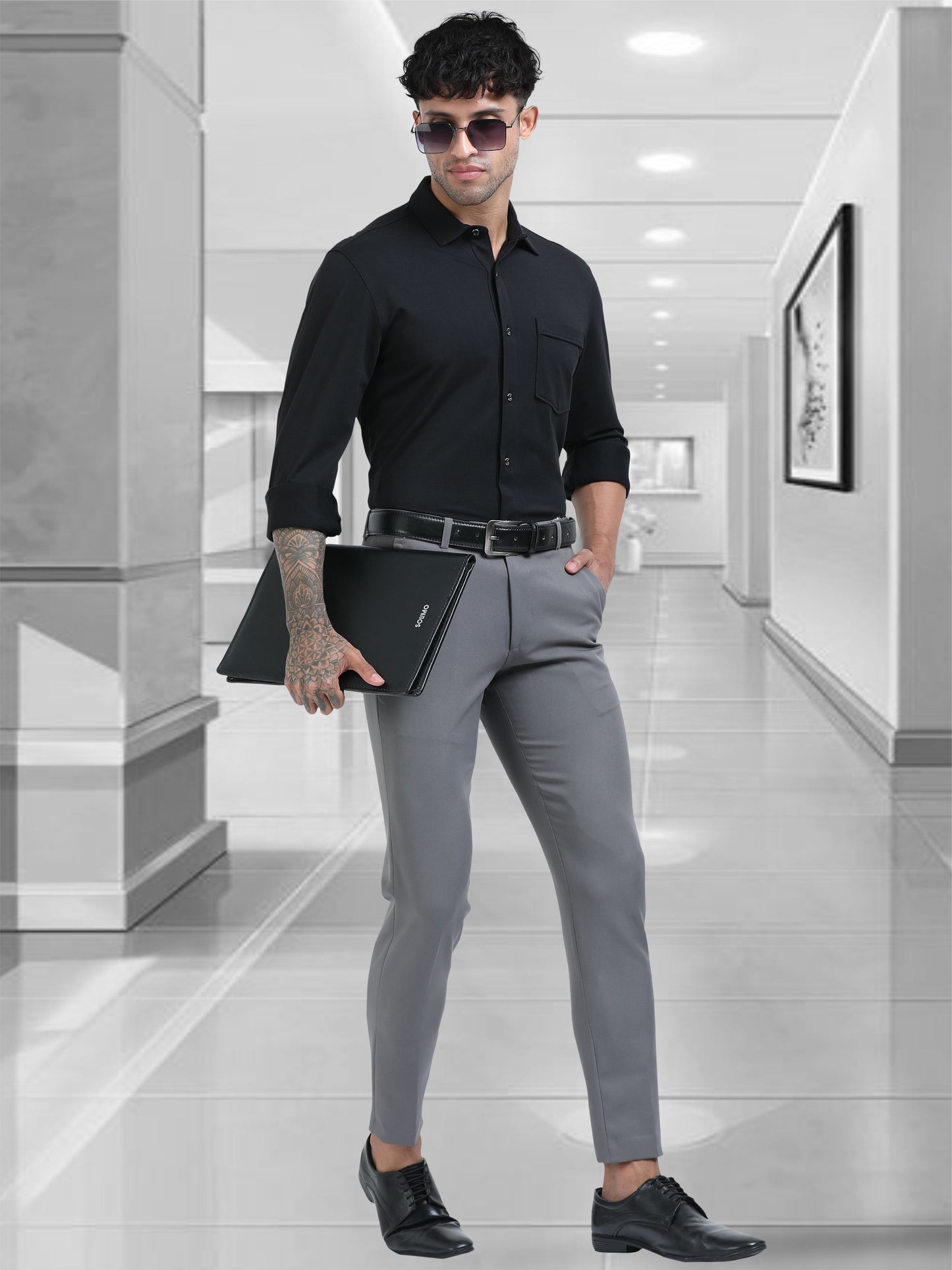 STELLERS Premium Cotton Formal Shirt - Black | Stretchable | Wrinkle Free | Quick Dry | Feather Touch Feel