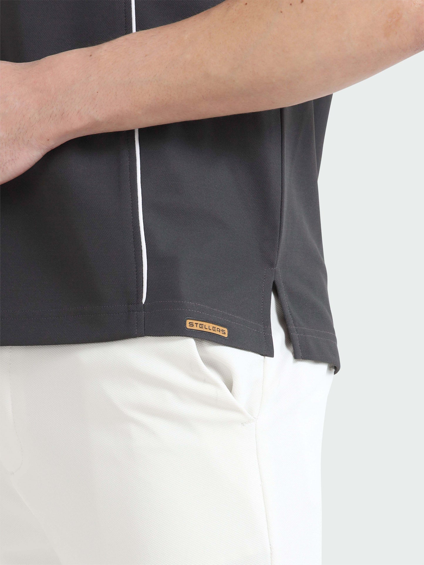 Dark Grey-Men's Piping Design Polo T-Shirt | Wrinkle-Free | Quick Dry | Stretchable |  Odour-Free | UV Protected