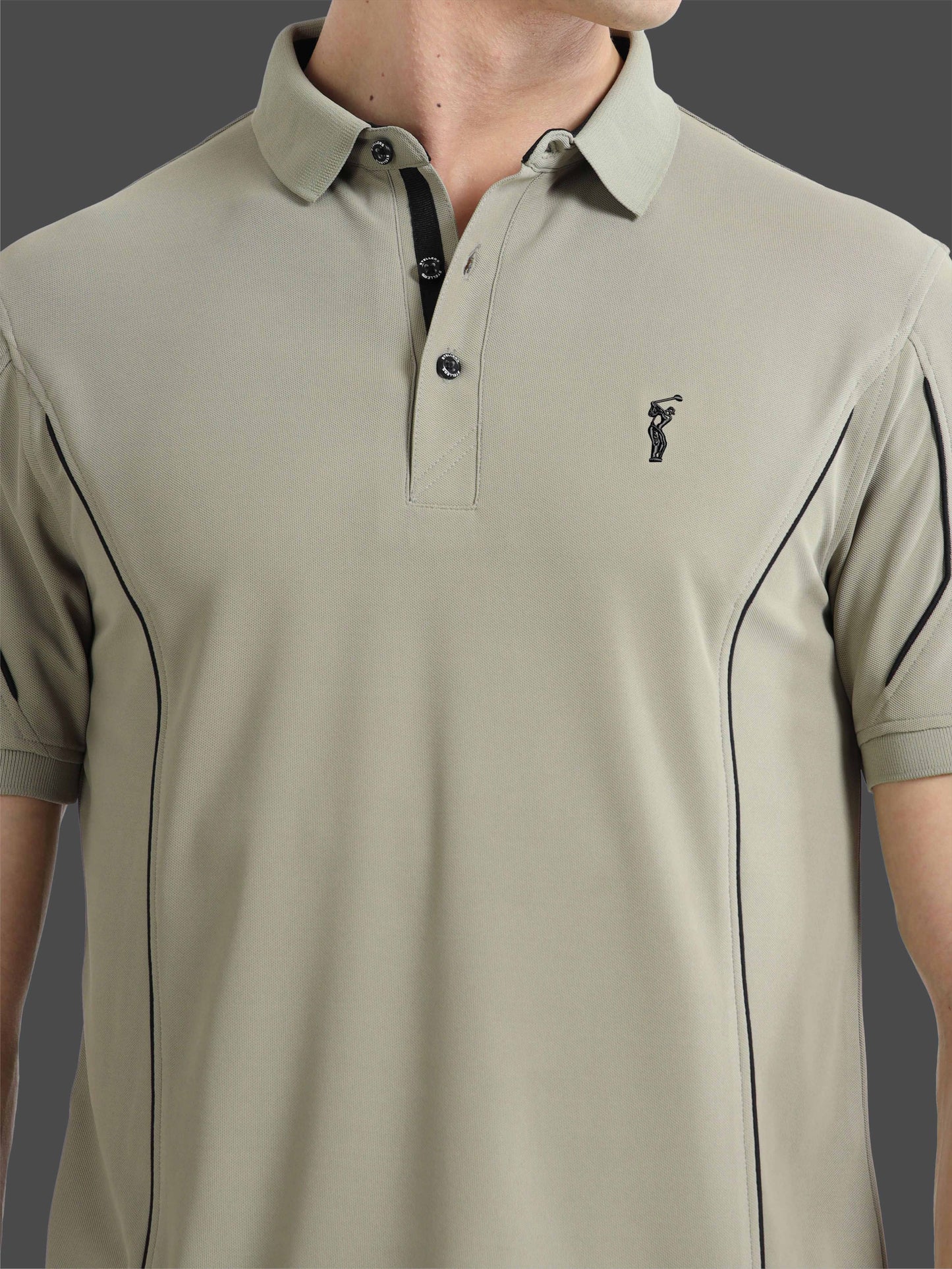 Moose Grey-Men's Piping Design Polo T-Shirt | Wrinkle-Free | Quick Dry | Stretchable |  Odour-Free | UV Protected