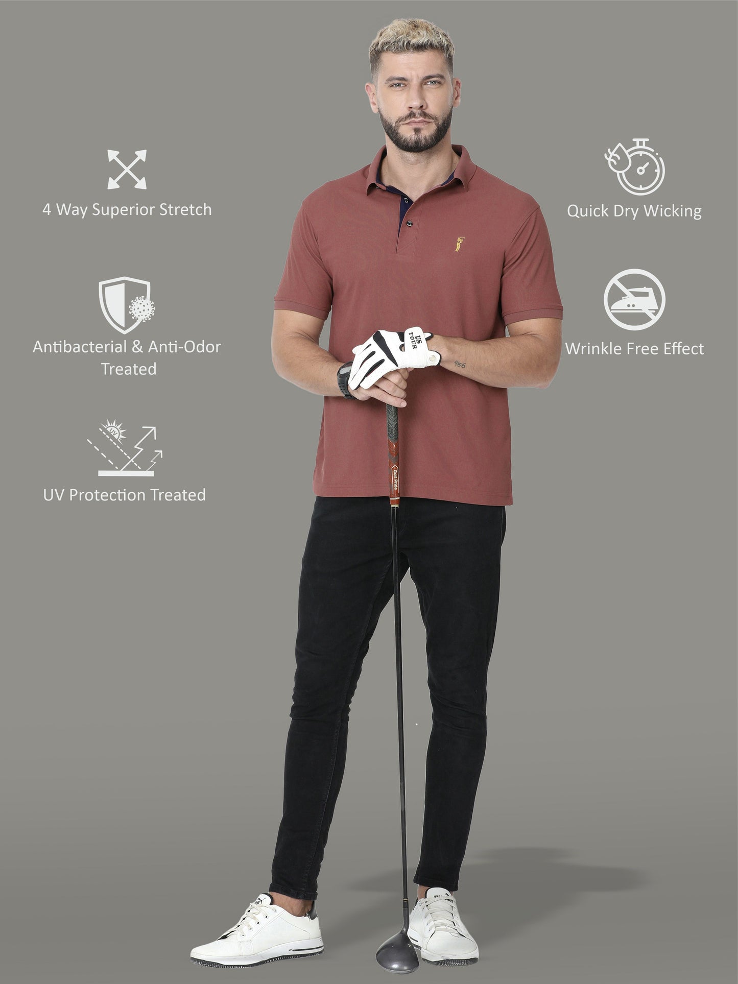 Men Mauve Premium Golf Polo T-Shirt | Quick Dry | Stretchable | UV Protected | Wrinkle & Odour-Free