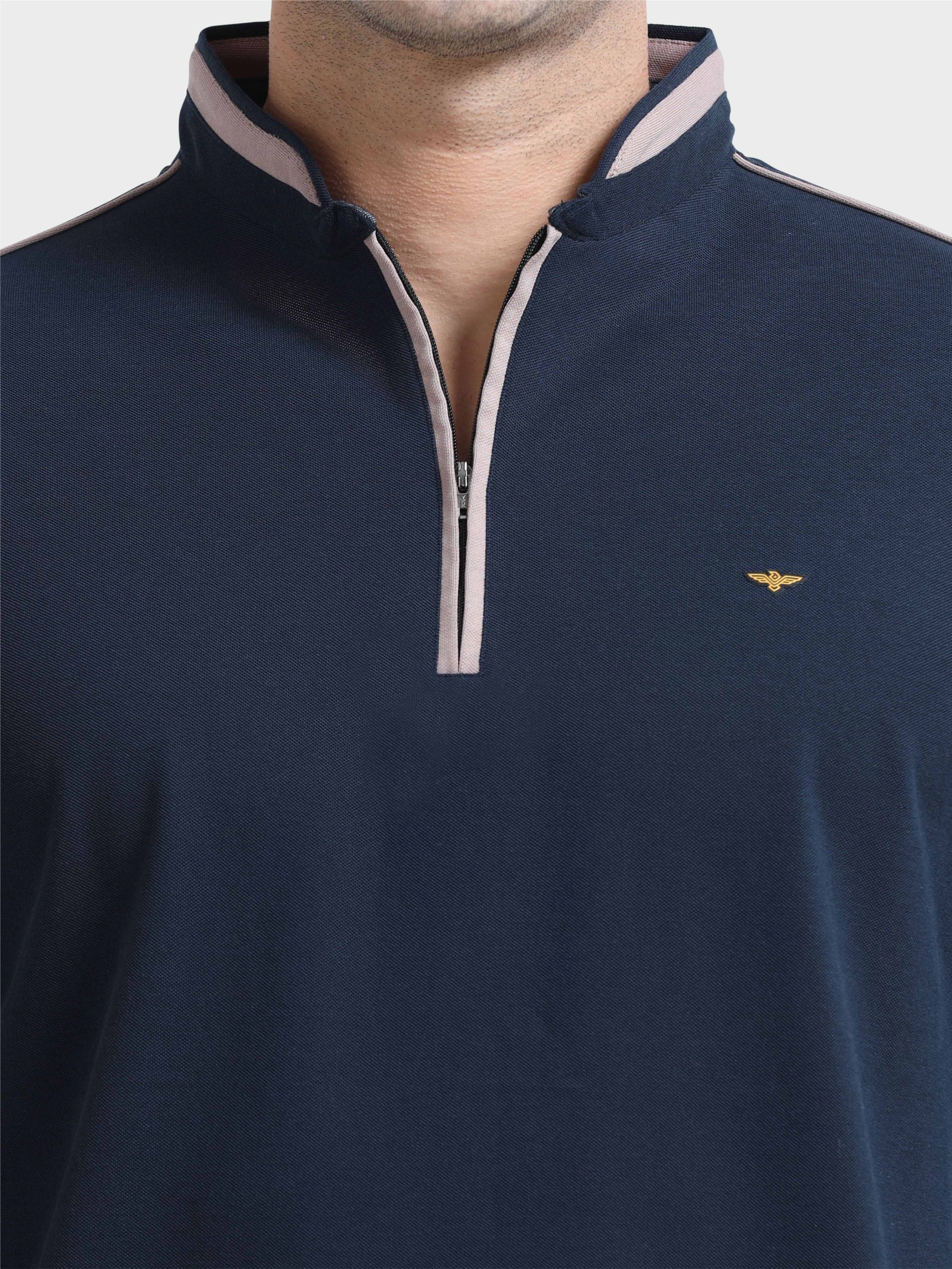 Navy Blue Full Sleeve Polo T Shirt for Men