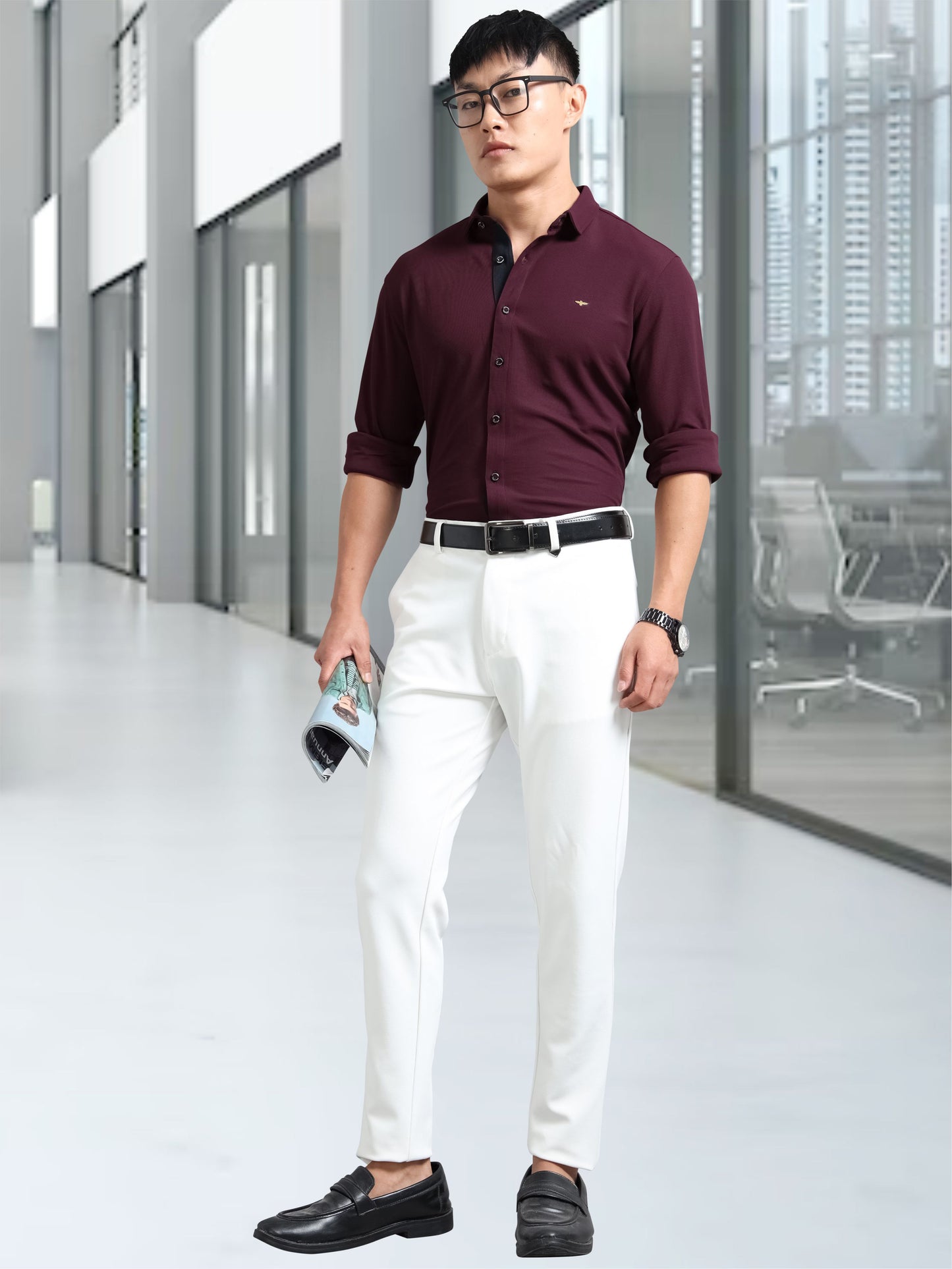 Wine Men's Premium Nano-Dry Shirt | Stretchable | Wrinkle-Resistant |