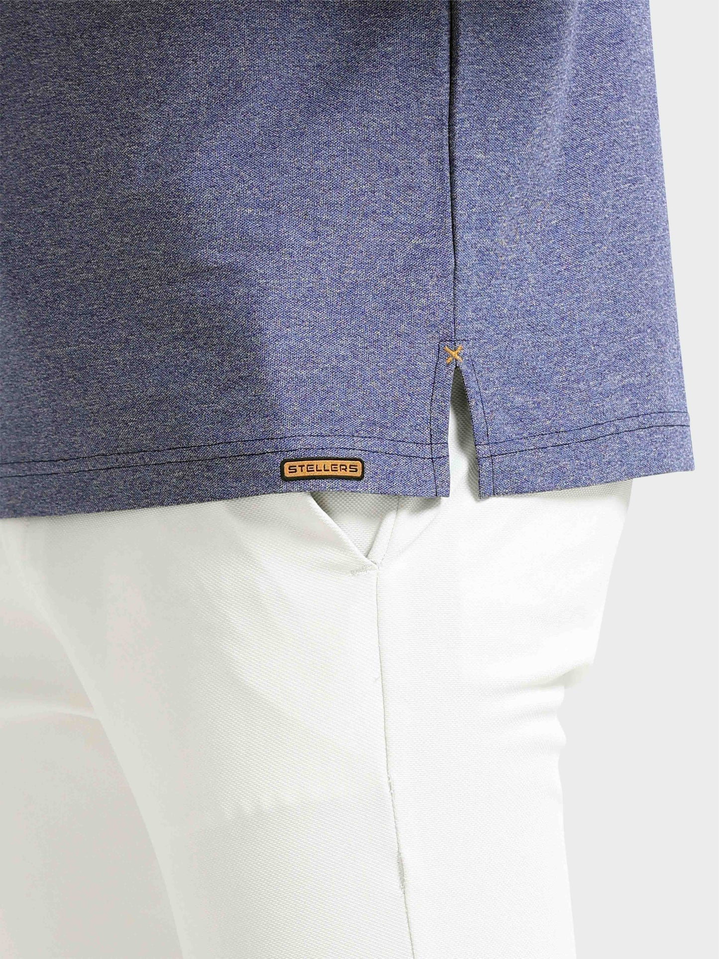 Navy Blue Melange Zipper Full Sleeve Polo Tshirt For Men