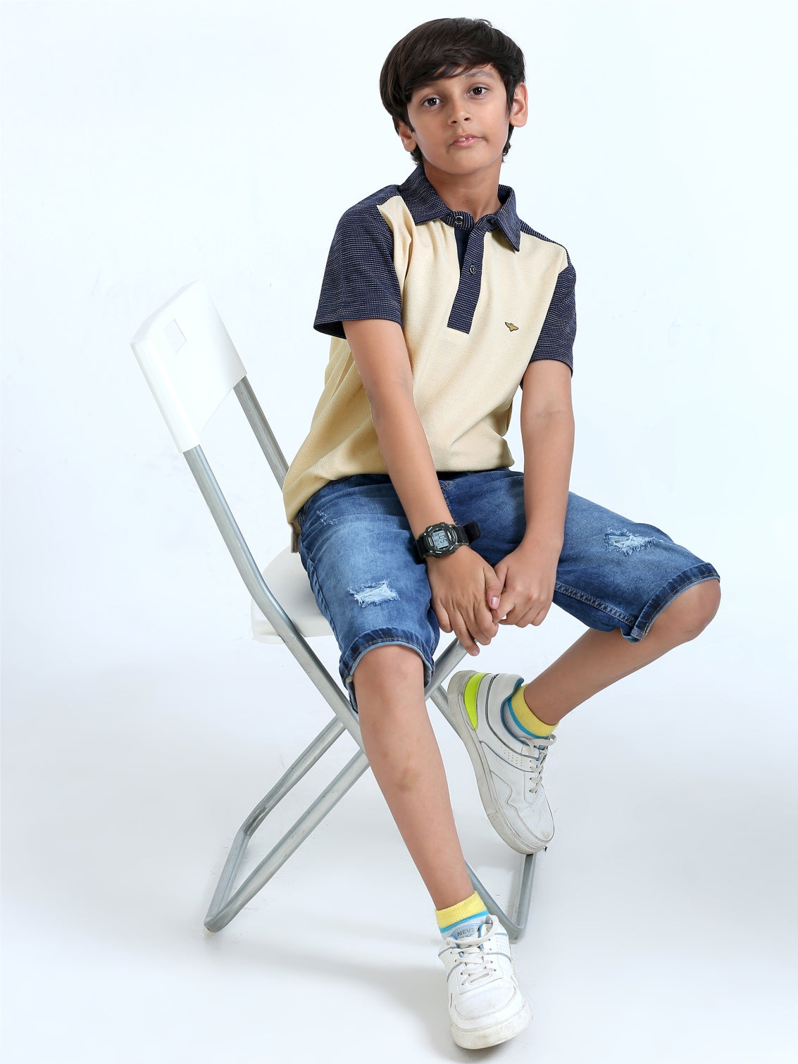 Beige Center Panel Boy's Golf Polo T-Shirt