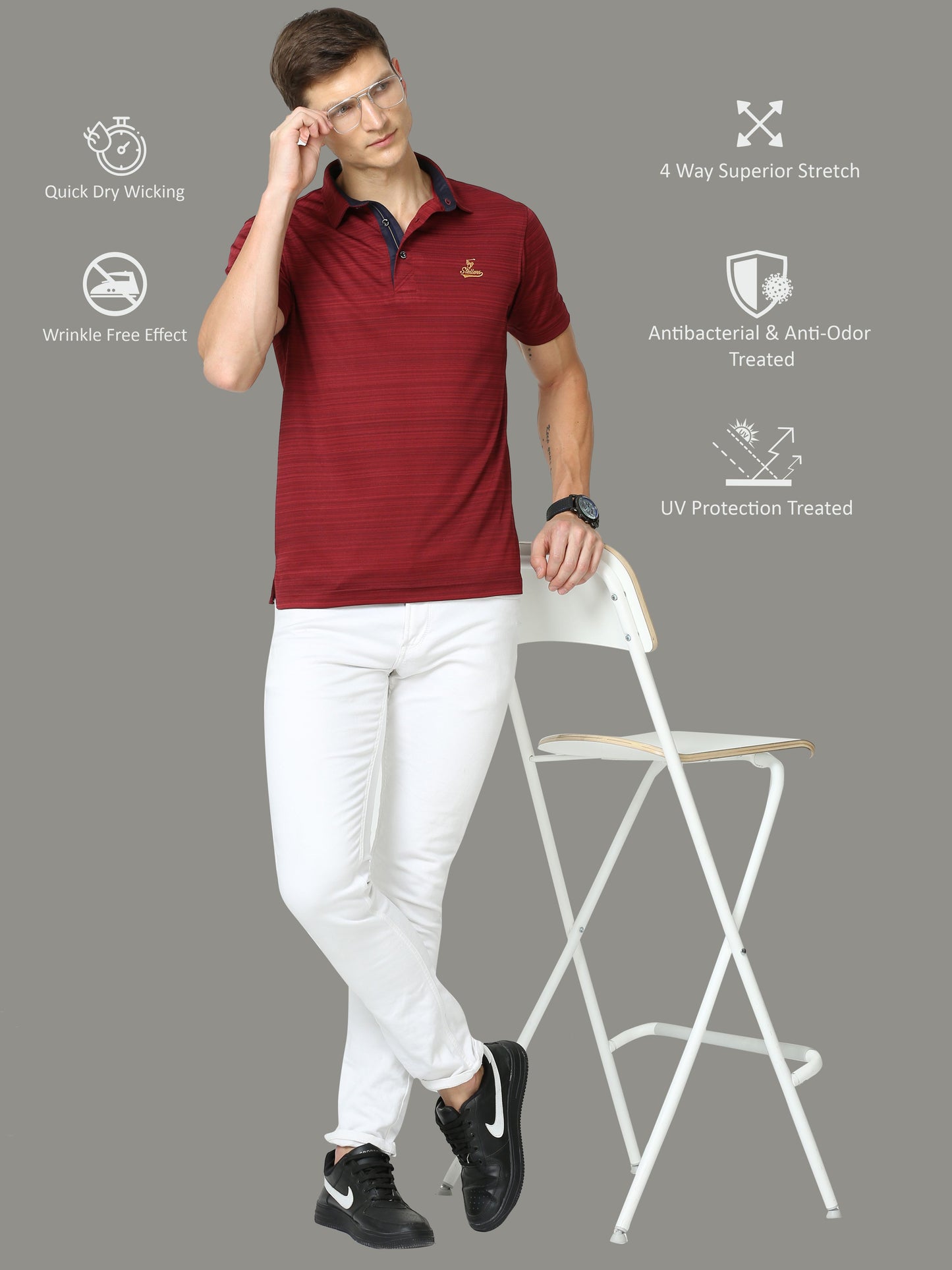 Maroon Men's Barcode Weave Golf Polo T Shirt