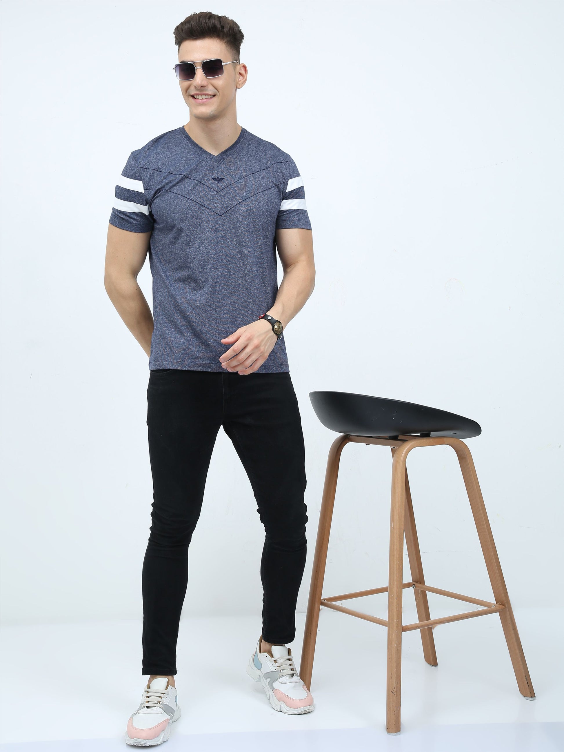 Navy Blue Men's Cotton vee neck t shirts