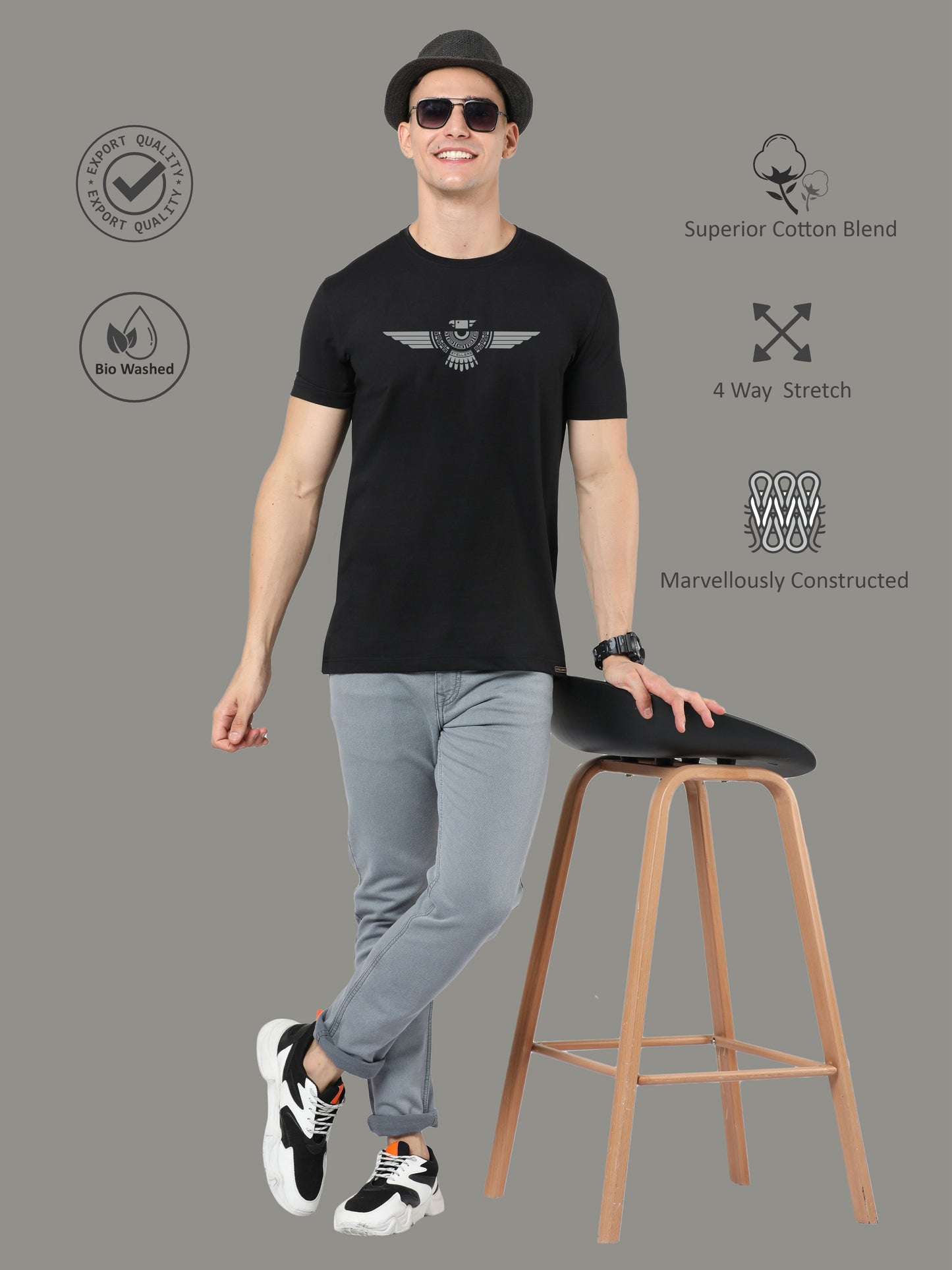 Black Men's Crew Neck T-Shirts Tribal