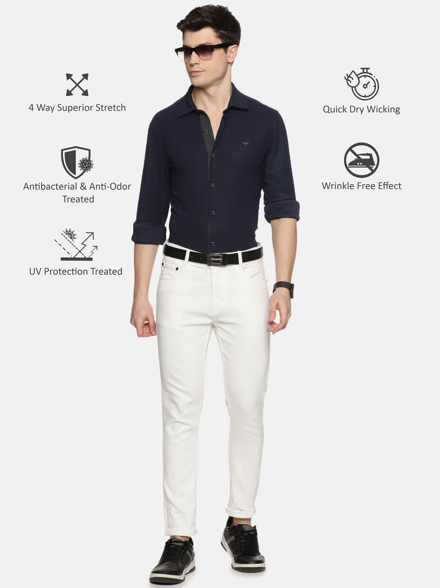 Navy Blue Men's Premium Nano-Dry Shirt | Stretchable | Wrinkle-Resistant |