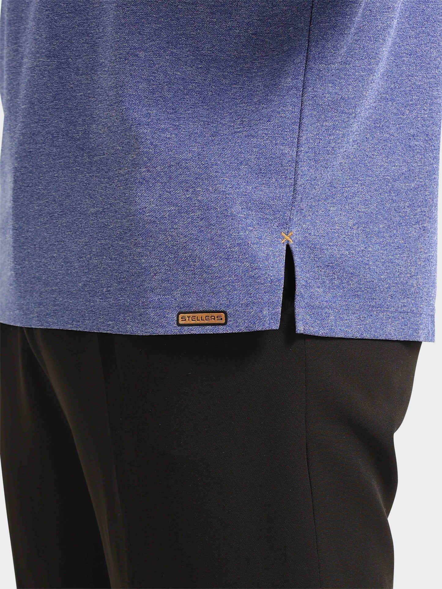Blue Melange Zipper Full Sleeve Polo Tshirt For Men