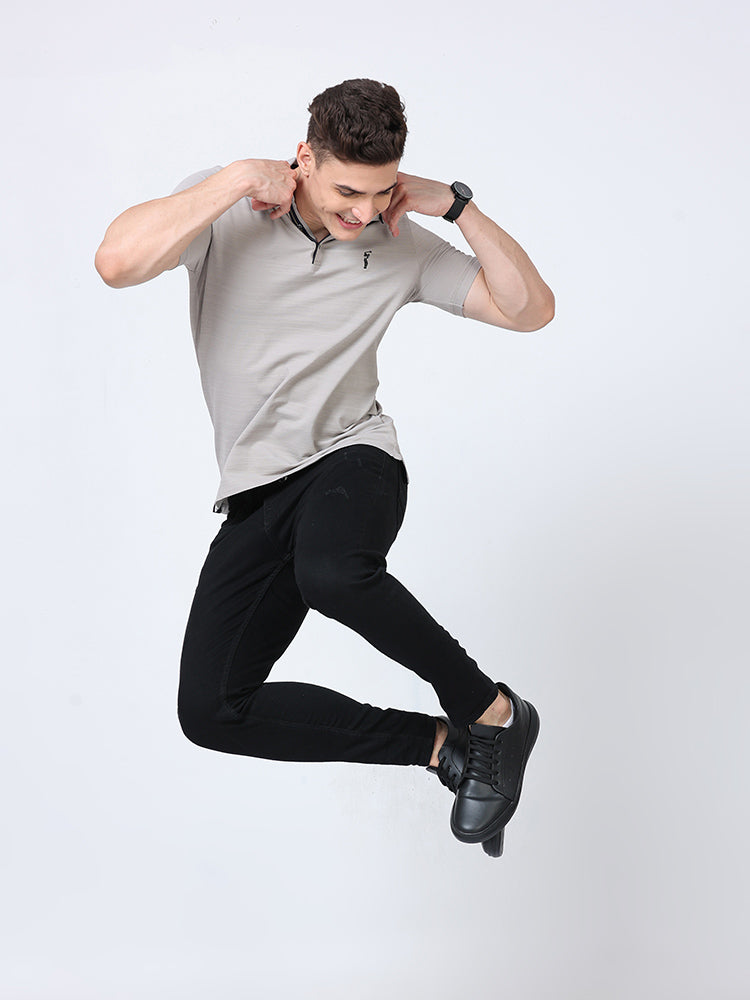 Moose Grey Premium Pique Crush Polo T-Shirt