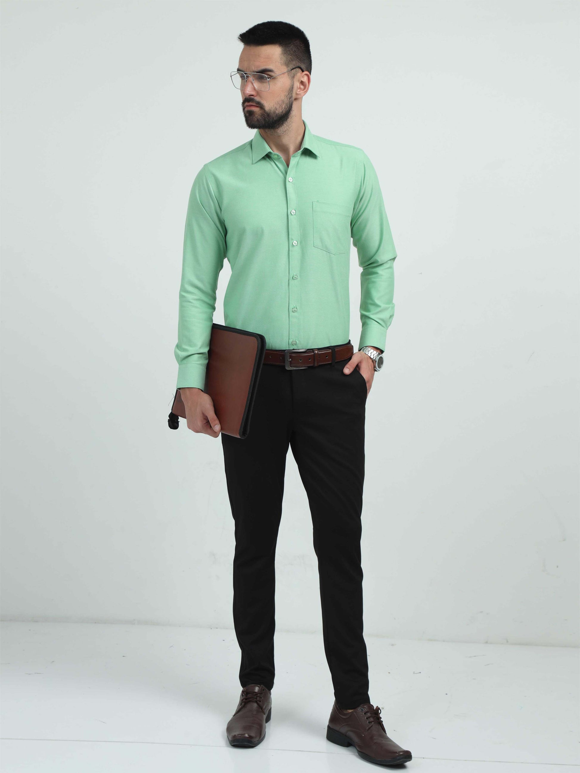 Pista Green Oxford Formal Shirts for Men