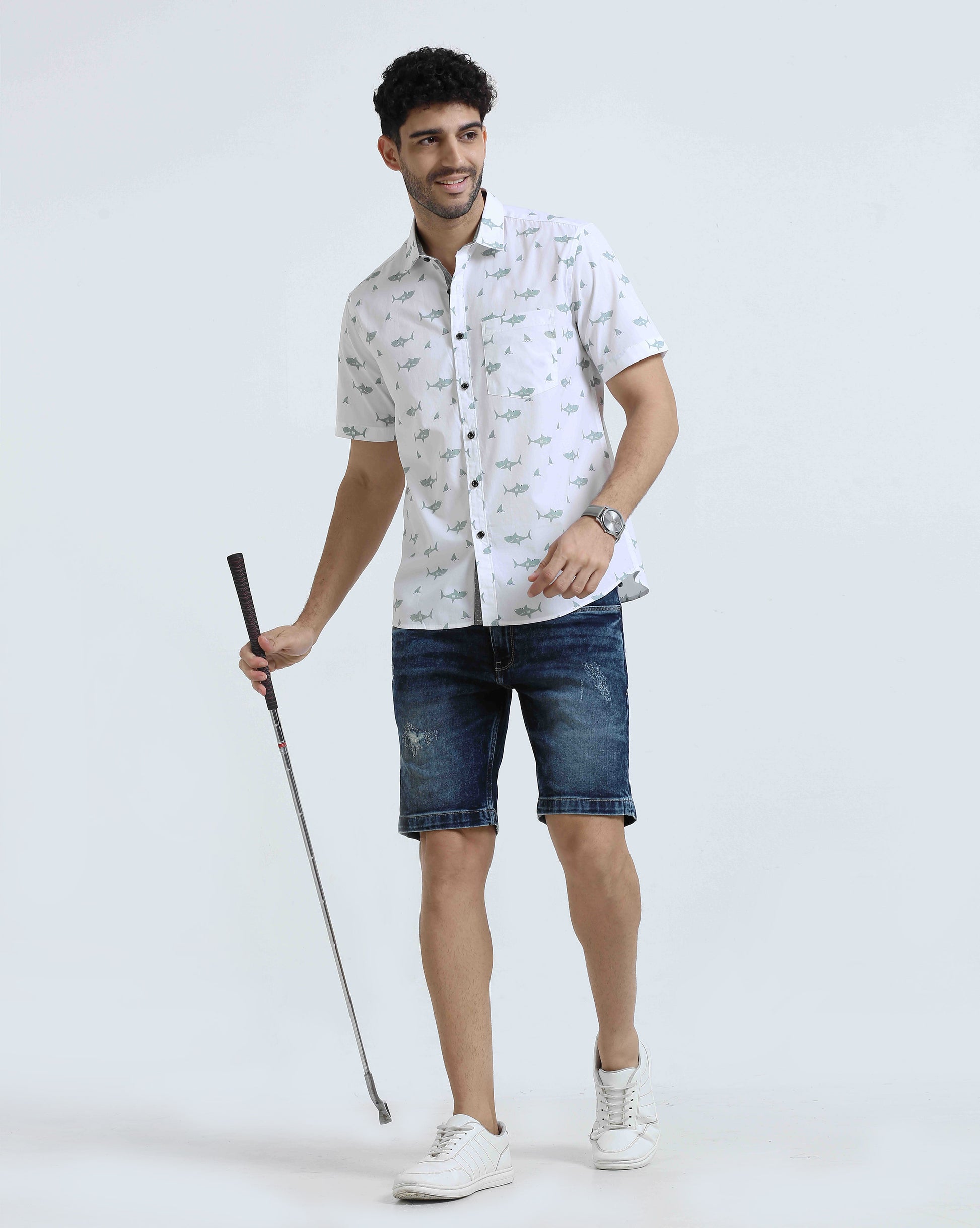 White Printed Casual Shirt for Men