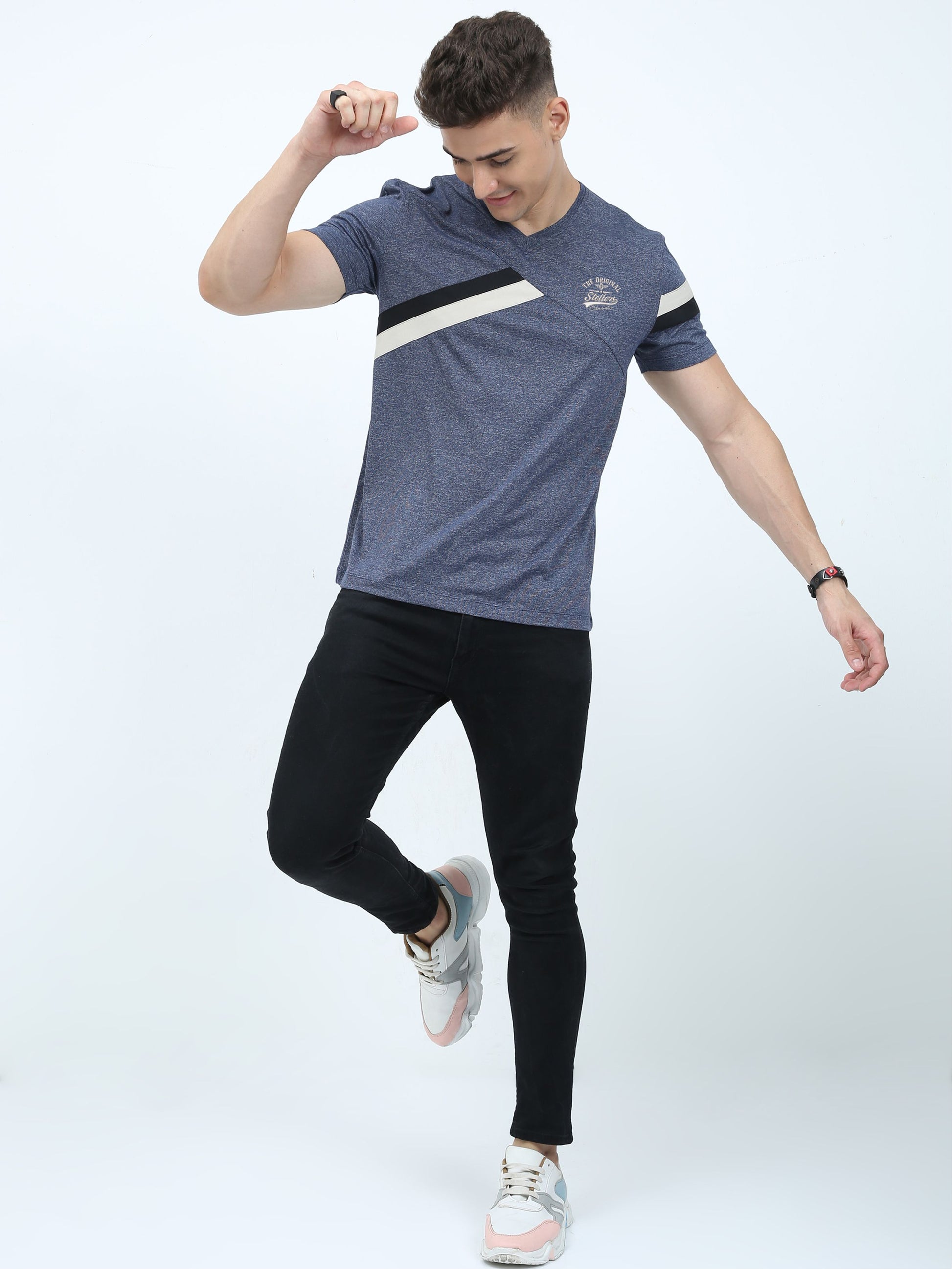 Navy Blue Premium Cotton vee neck t shirts