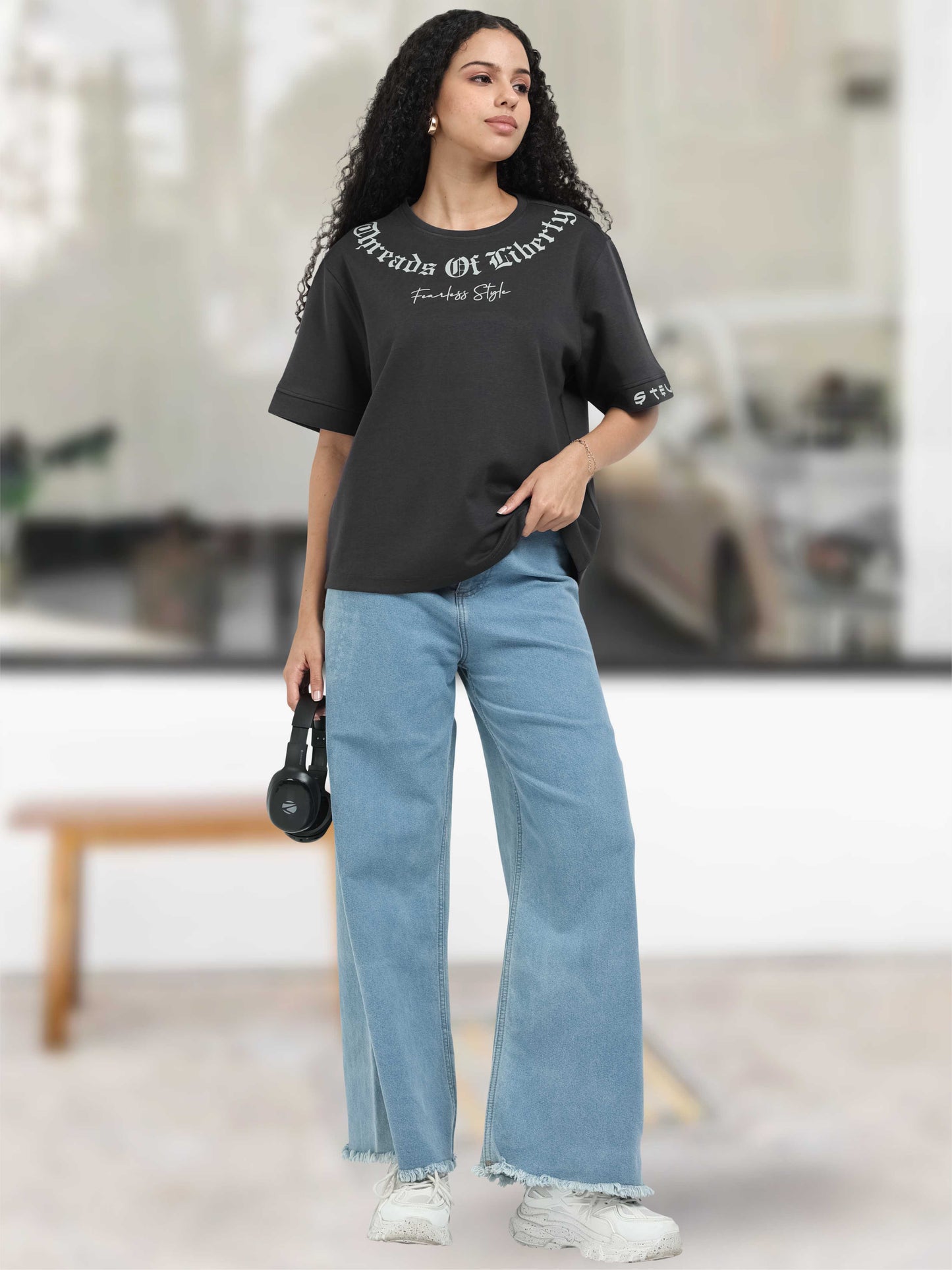 Dark Grey Oversized T Shirt for Women