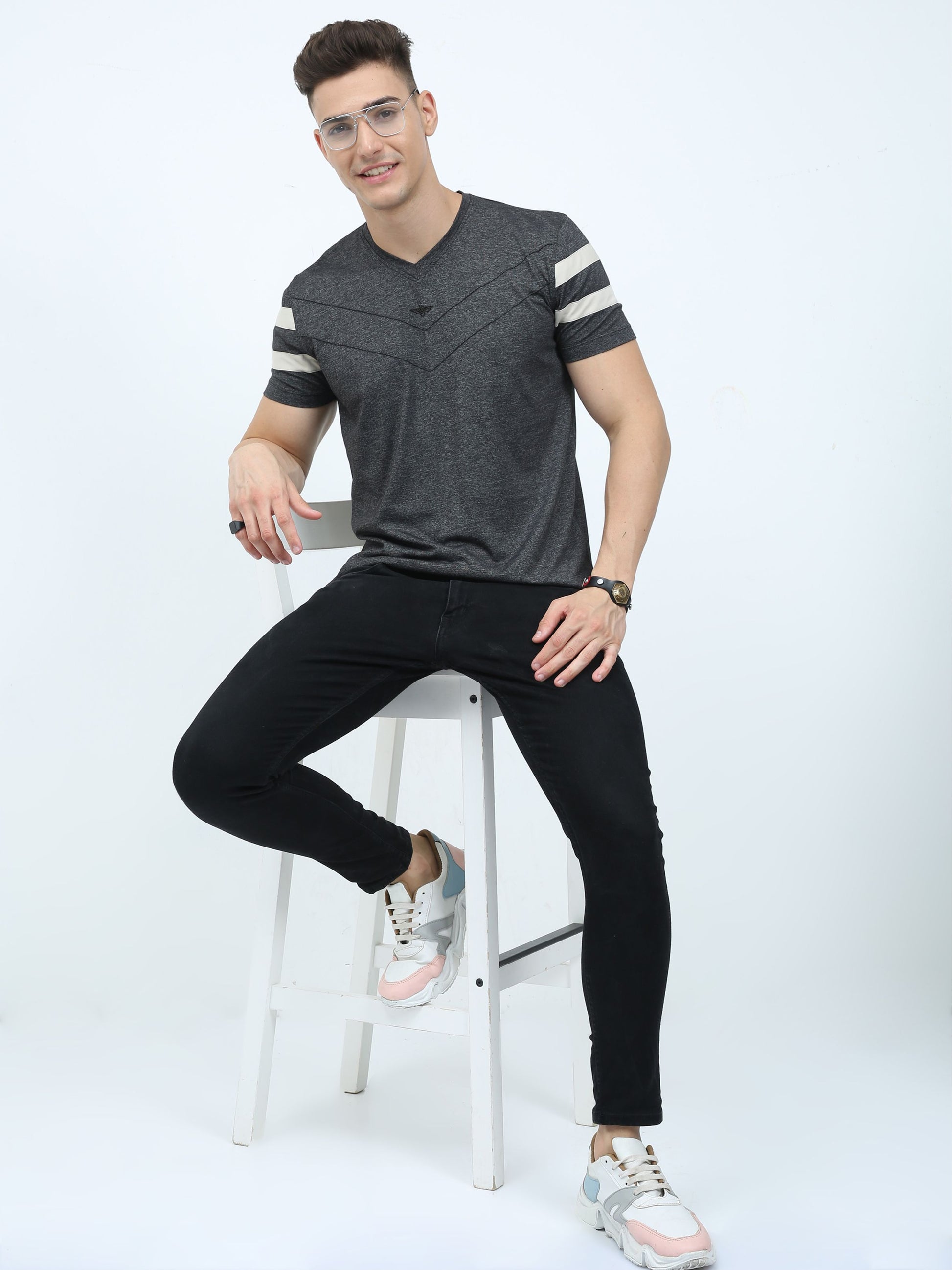 Black Men's Cotton vee neck t shirts