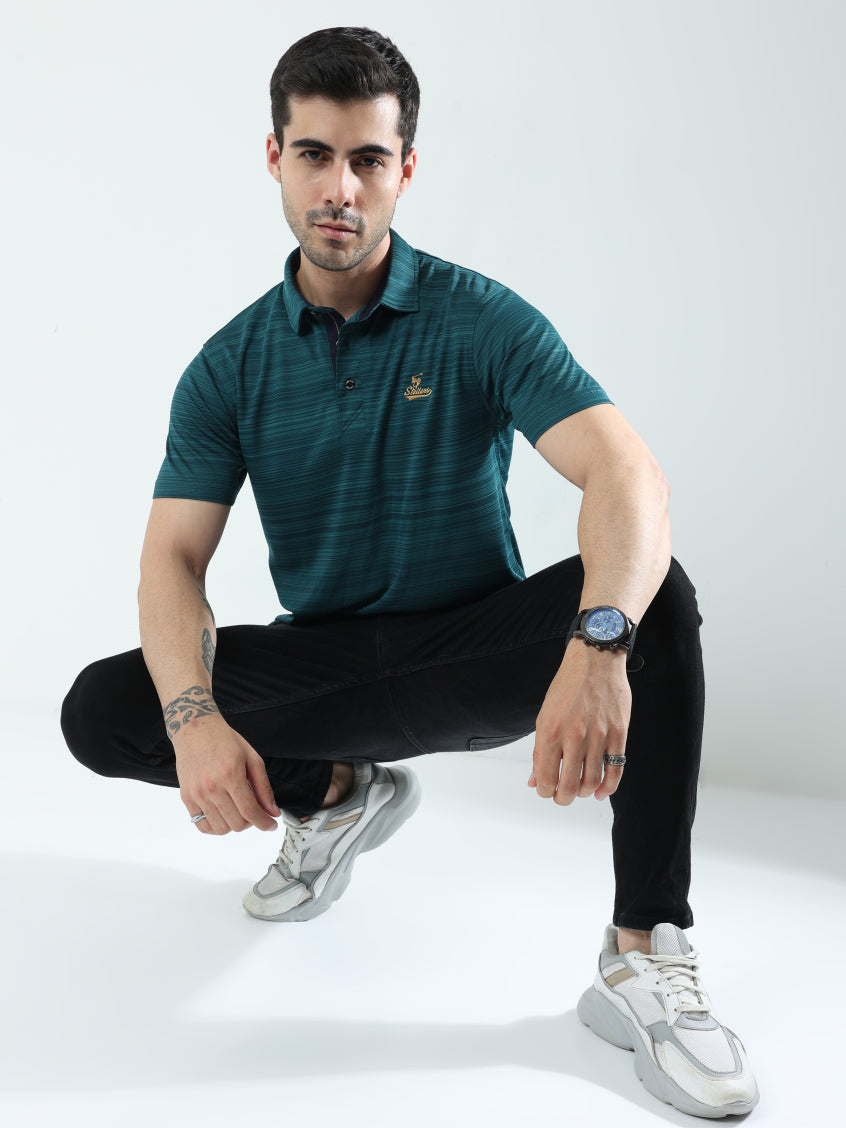 Peacock Green Men's Barcode Polo T Shirt