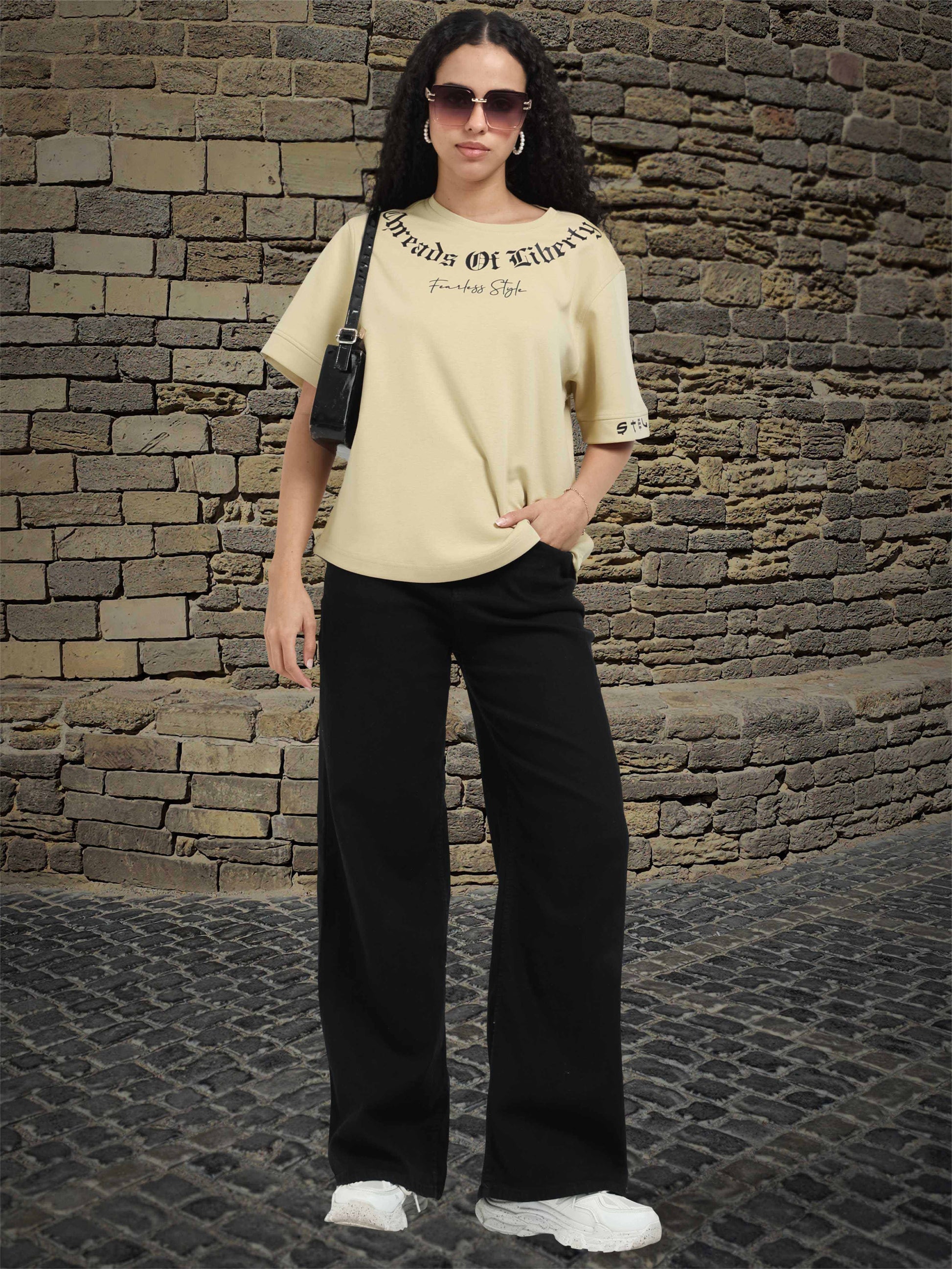 Beige Oversized T Shirt for Women
