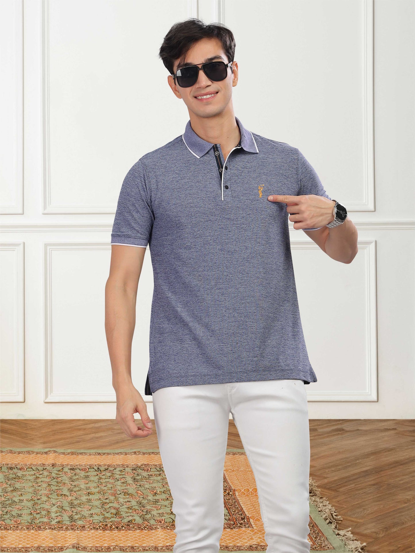 Navy Milange Men's Tipping Polo T Shirt