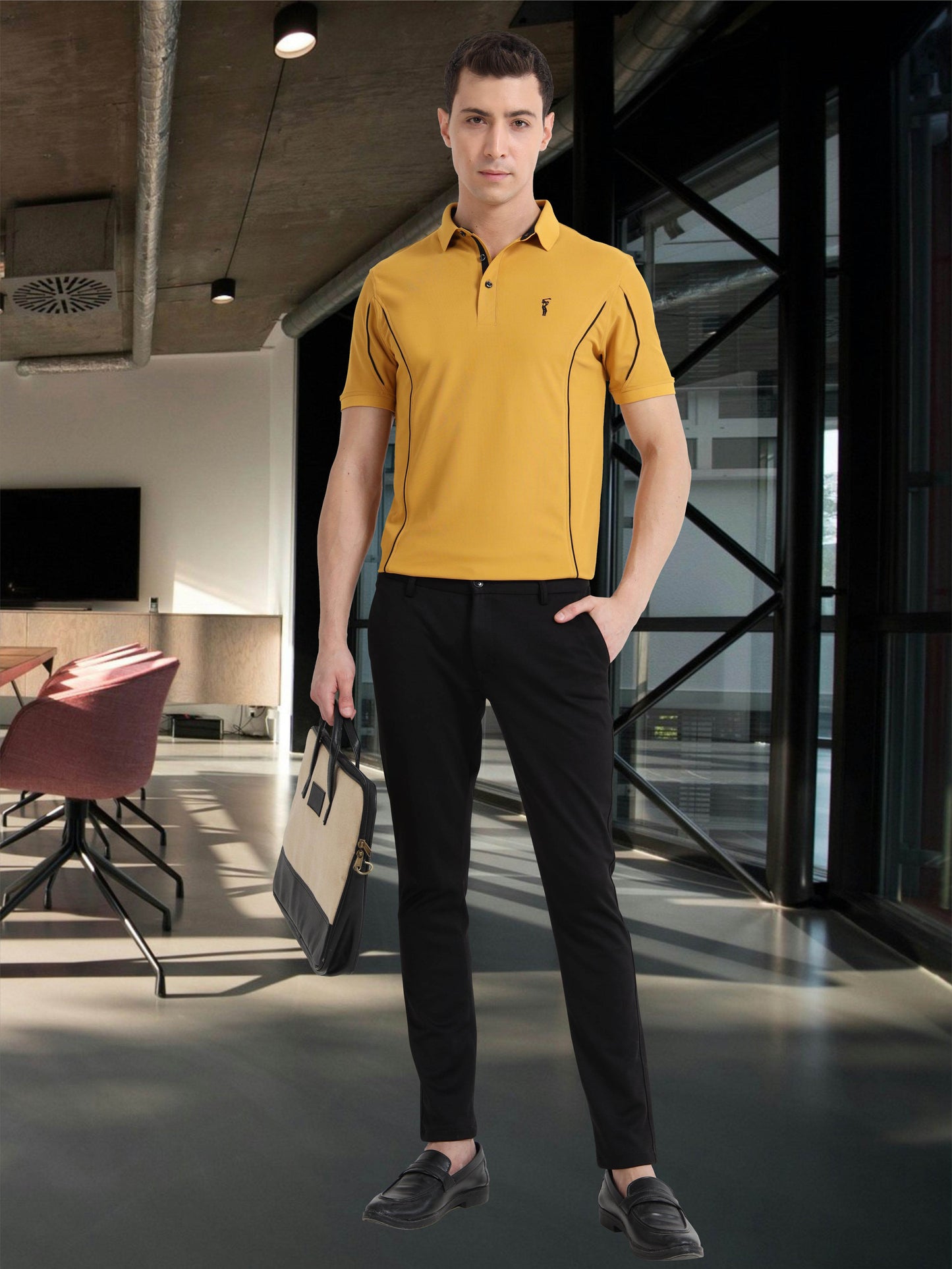 Mustard-Men's Piping Design Polo T-Shirt | Wrinkle-Free | Quick Dry | Stretchable |  Odour-Free | UV Protected