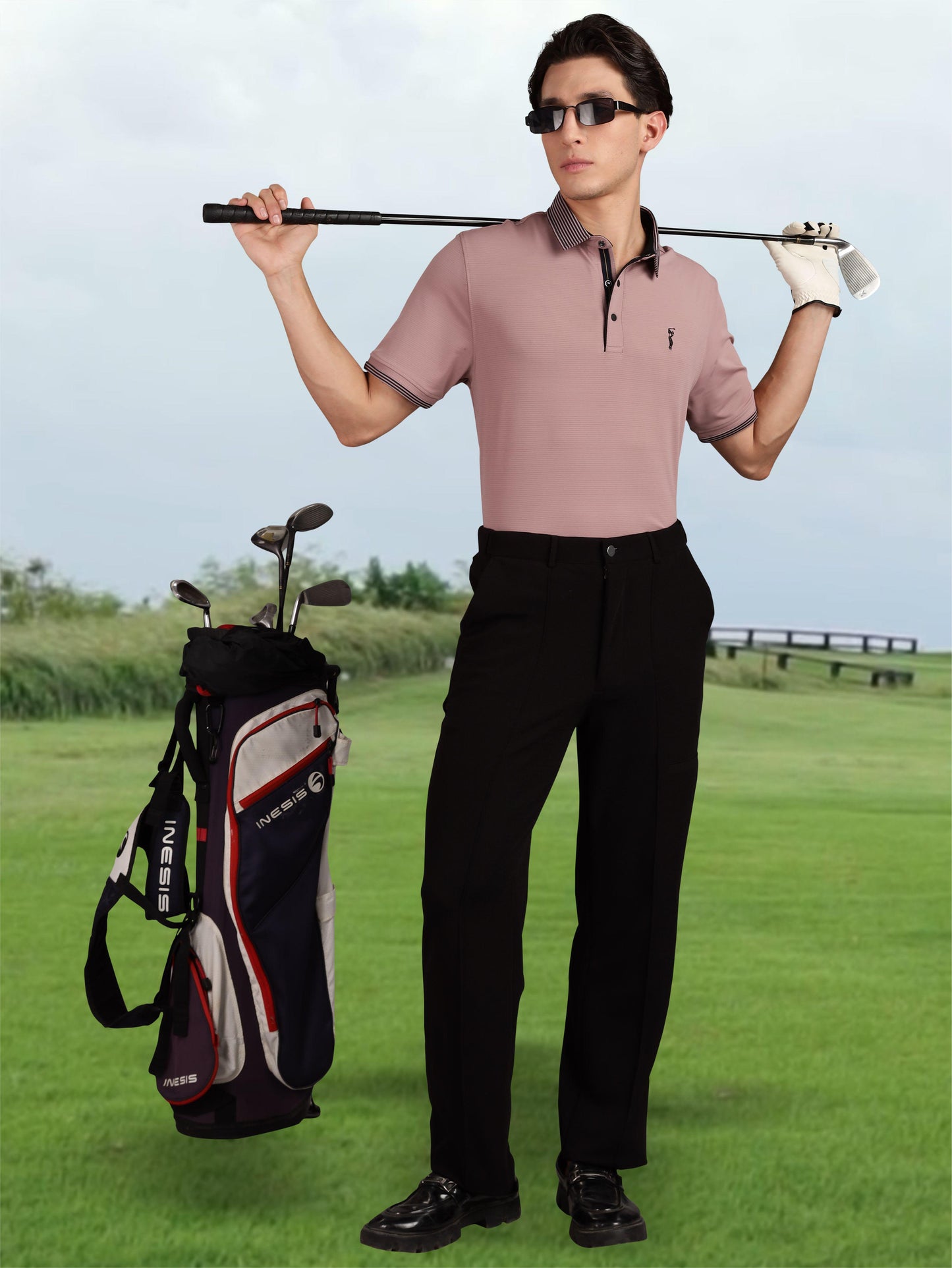 Men Premium Ultra Stripes Polo T-Shirt - Mauve | Feather Touch Feel | Light Weight | Stretchable | Sustainable