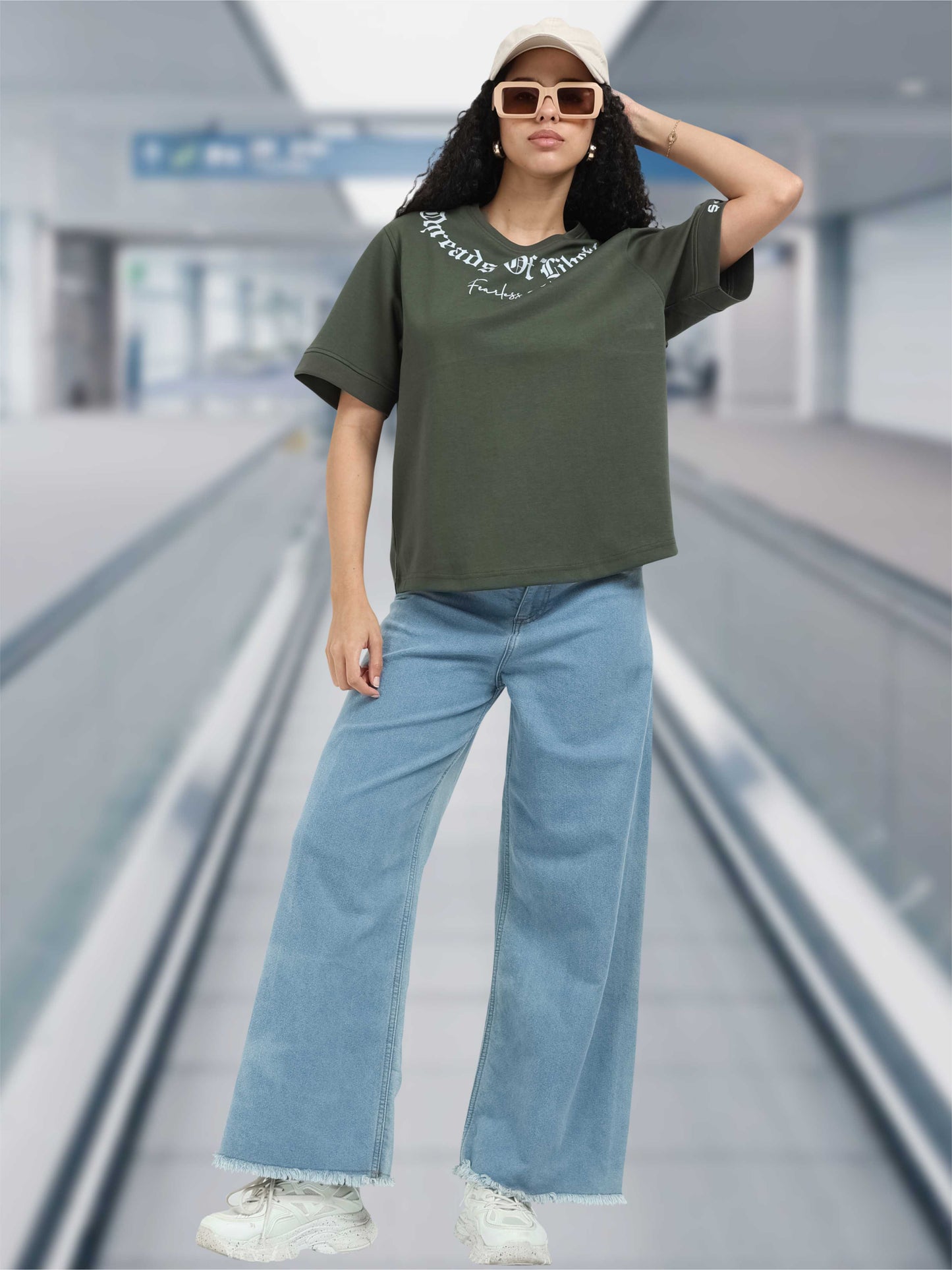 Women Oversized T-Shirt - Olive Green | Feather Touch Feel | Odour Resistant | Quick Dry | Stretchable | Lightweight