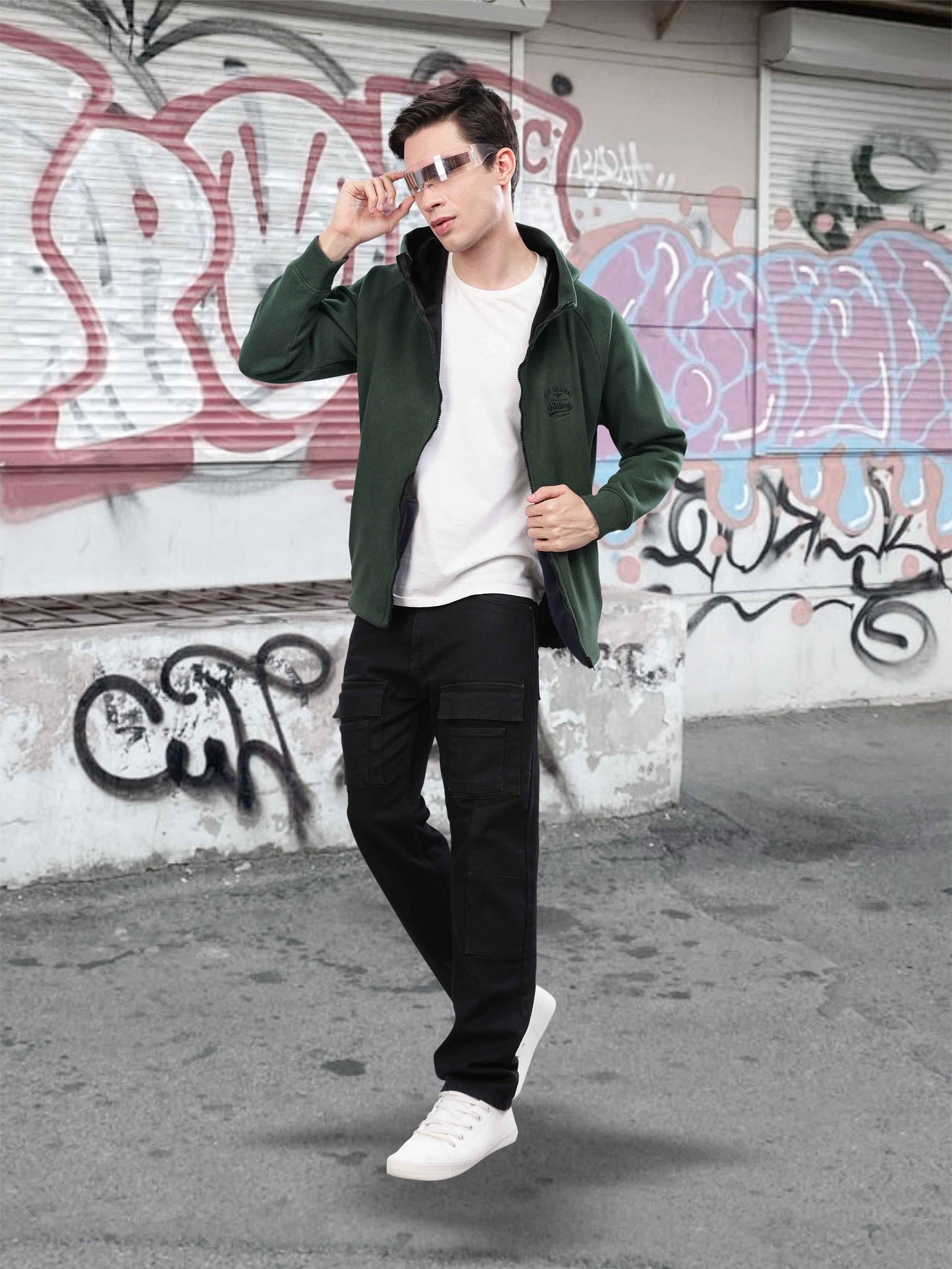 Bottle Green Zipper Hoodie for Men