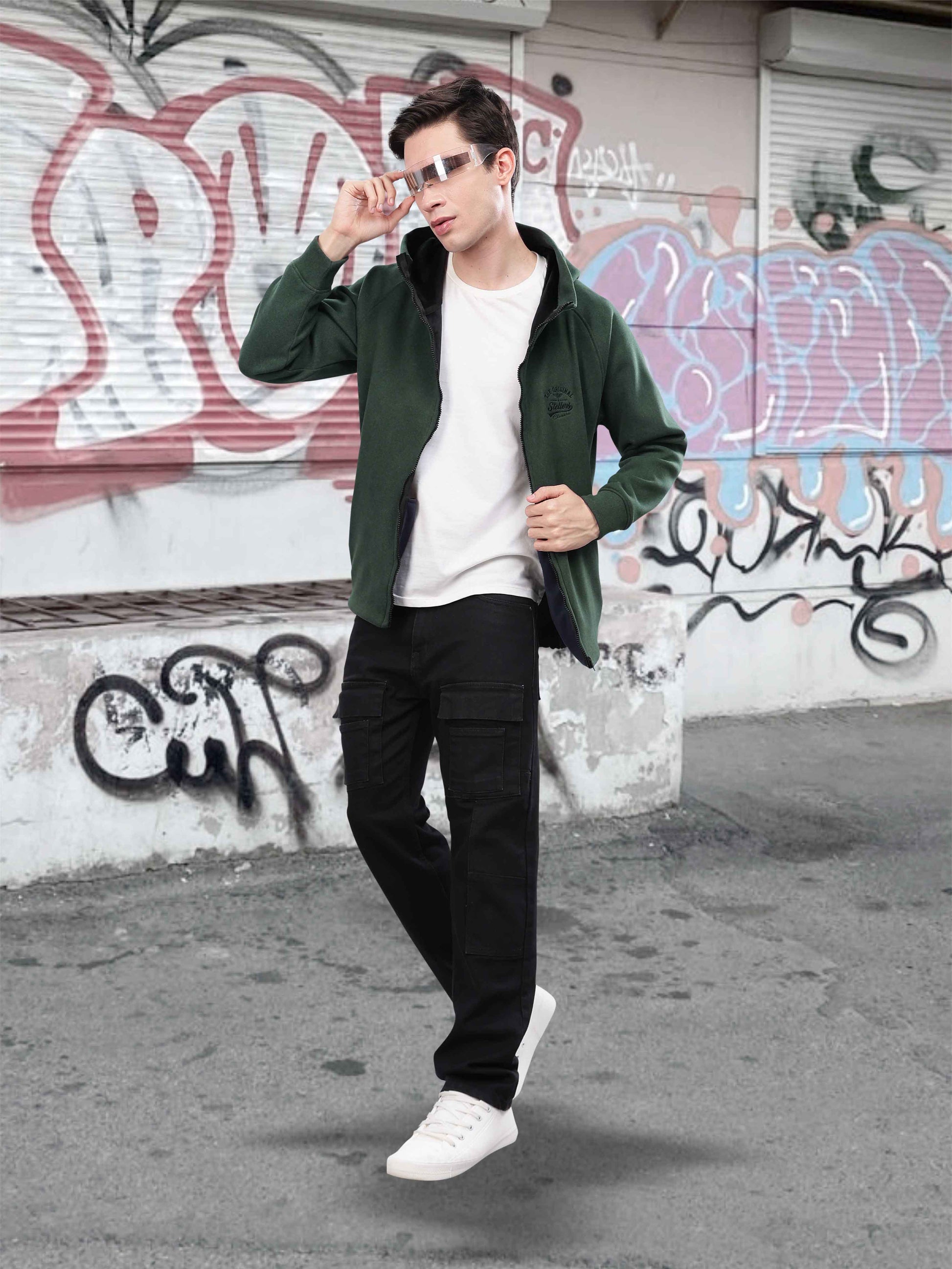 Bottle Green Zipper Hoodie for Men