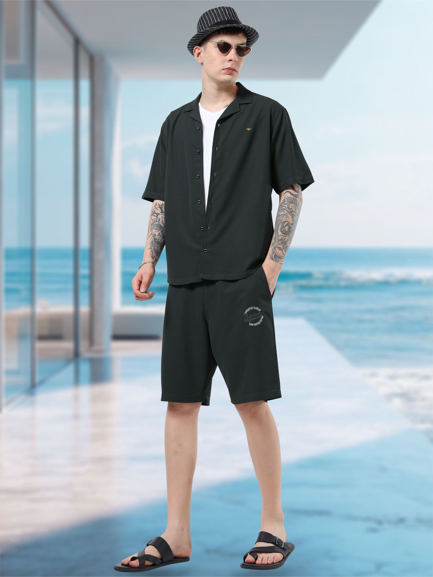 Men Relaxed Fit Co-ord Set Dark-Grey | Wrinkle Free | Stretchable | Feather Touch Feel | Breathable