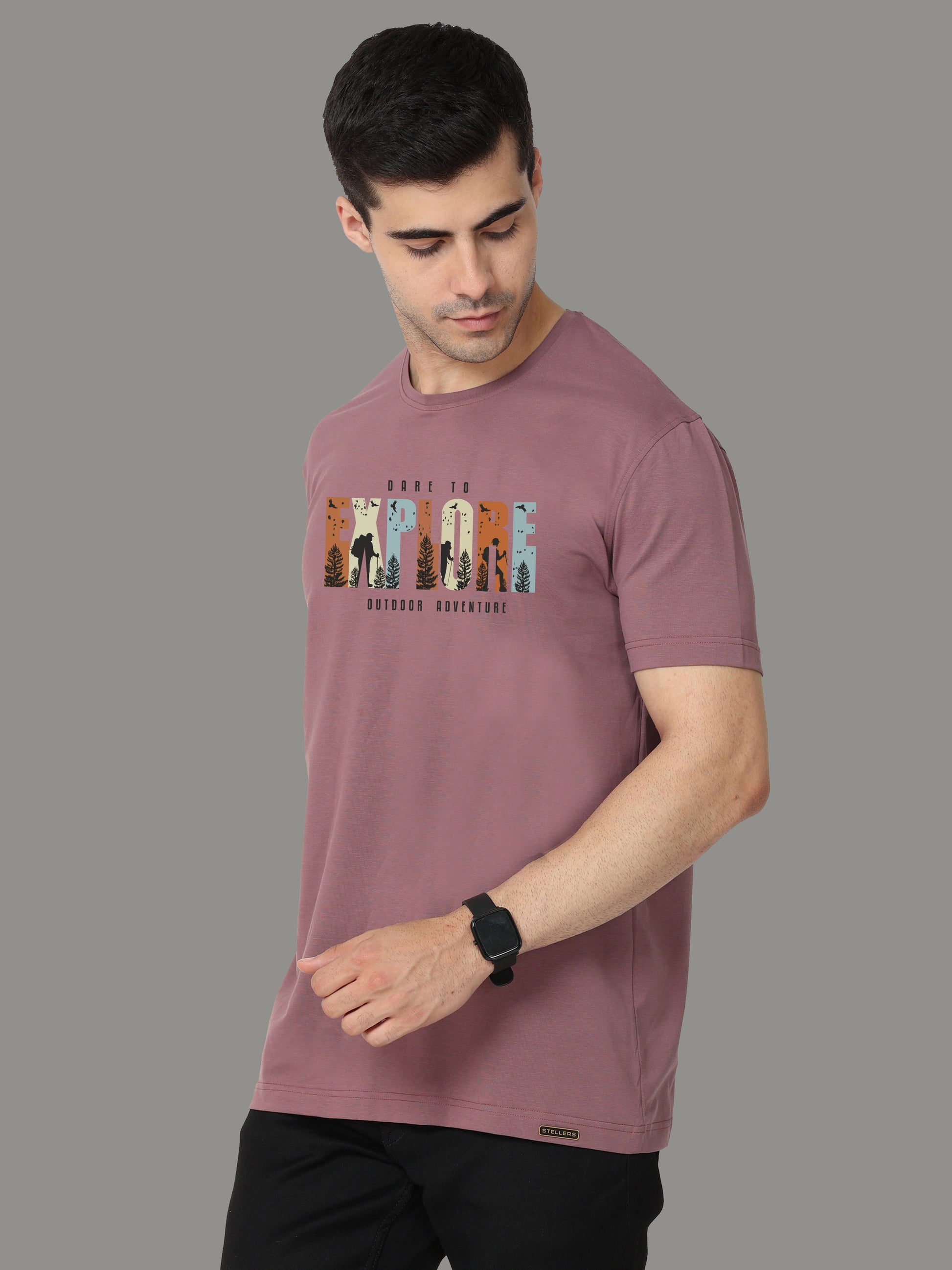 Mauve Explore Print Men’s Crew Neck T Shirt