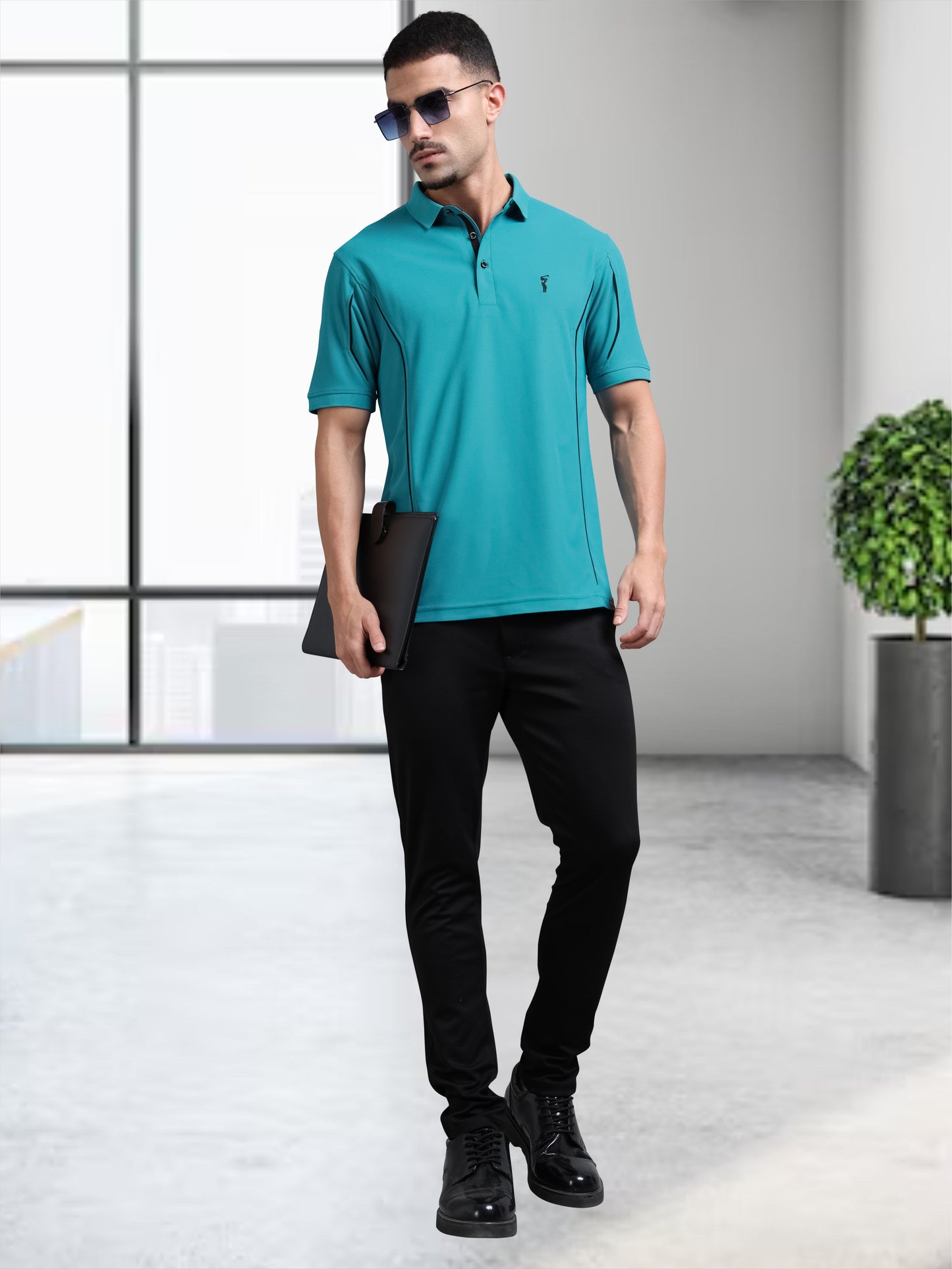 Jade Green - Men's Piping Design Polo T-Shirt | Wrinkle-Free | Quick Dry |  Odour-Free | Stretchable | UV Protected