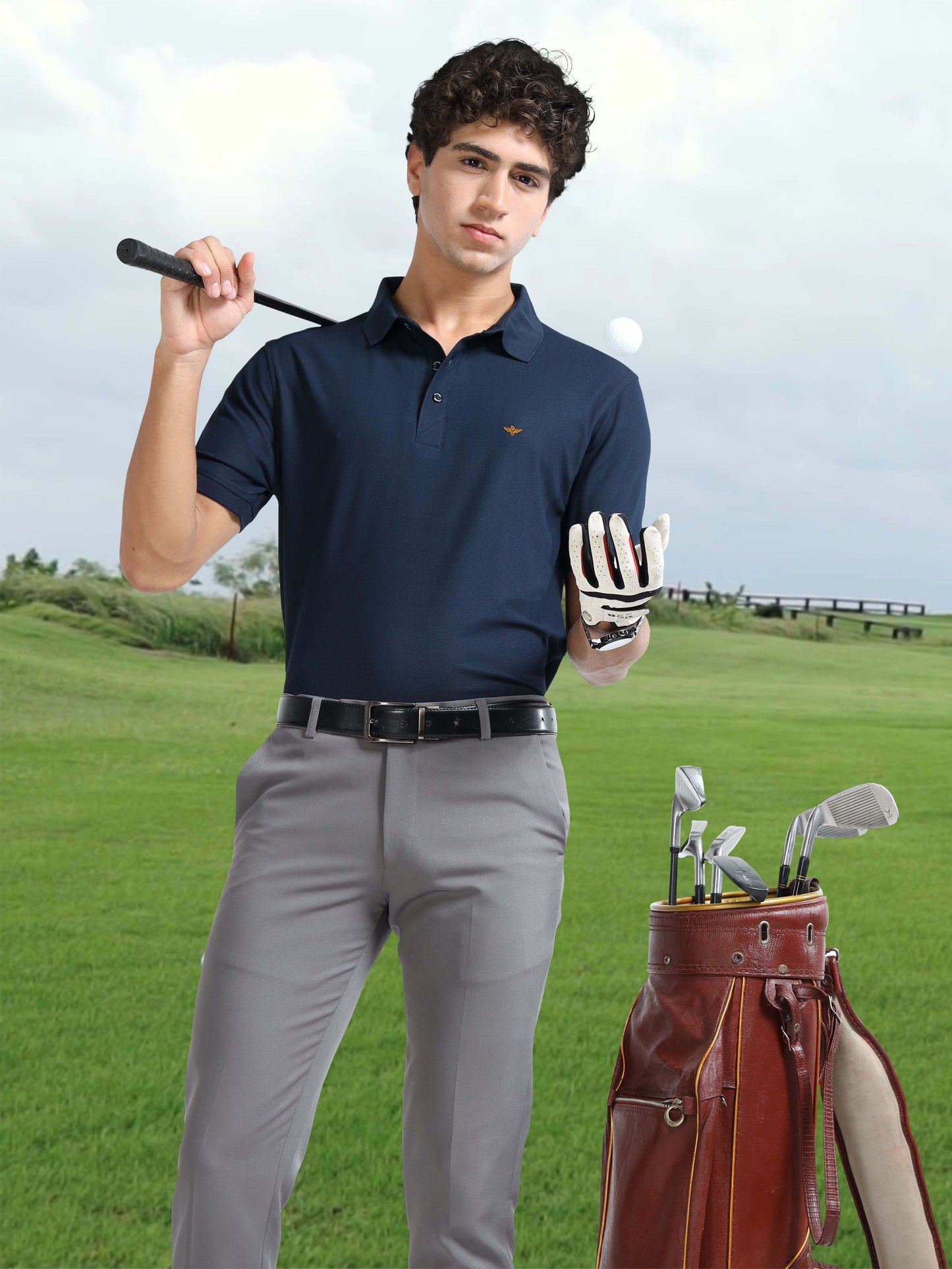 Men Navy Blue Premium Polo T-Shirt | Quick Dry | Stretchable | UV Protected | Wrinkle & Odour-Free