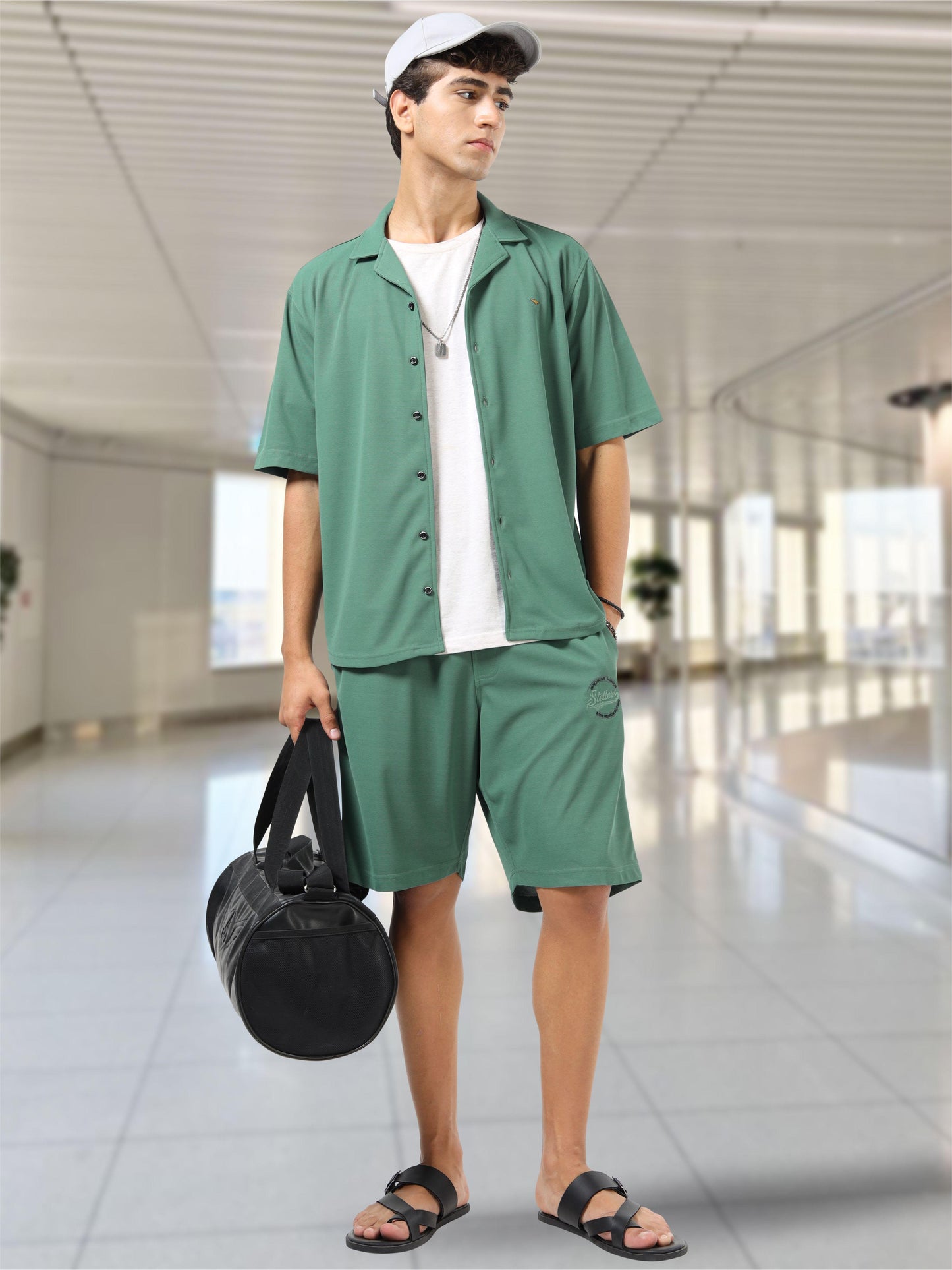 Men Relaxed Fit Co-ord Set - Green | Wrinkle Free | Stretchable | Feather Touch Feel | Breathable