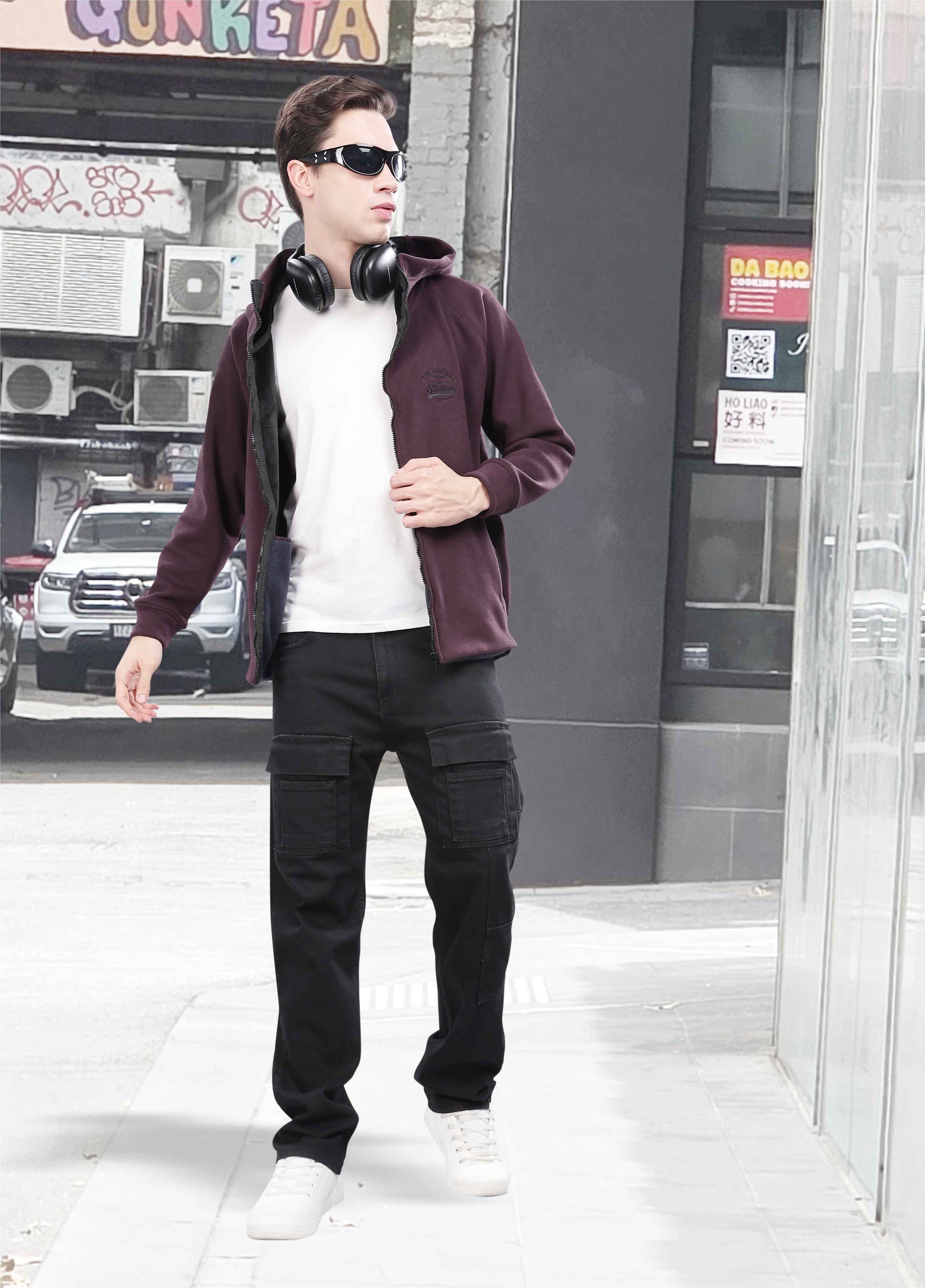 Wine Zipper Hoodies for Men