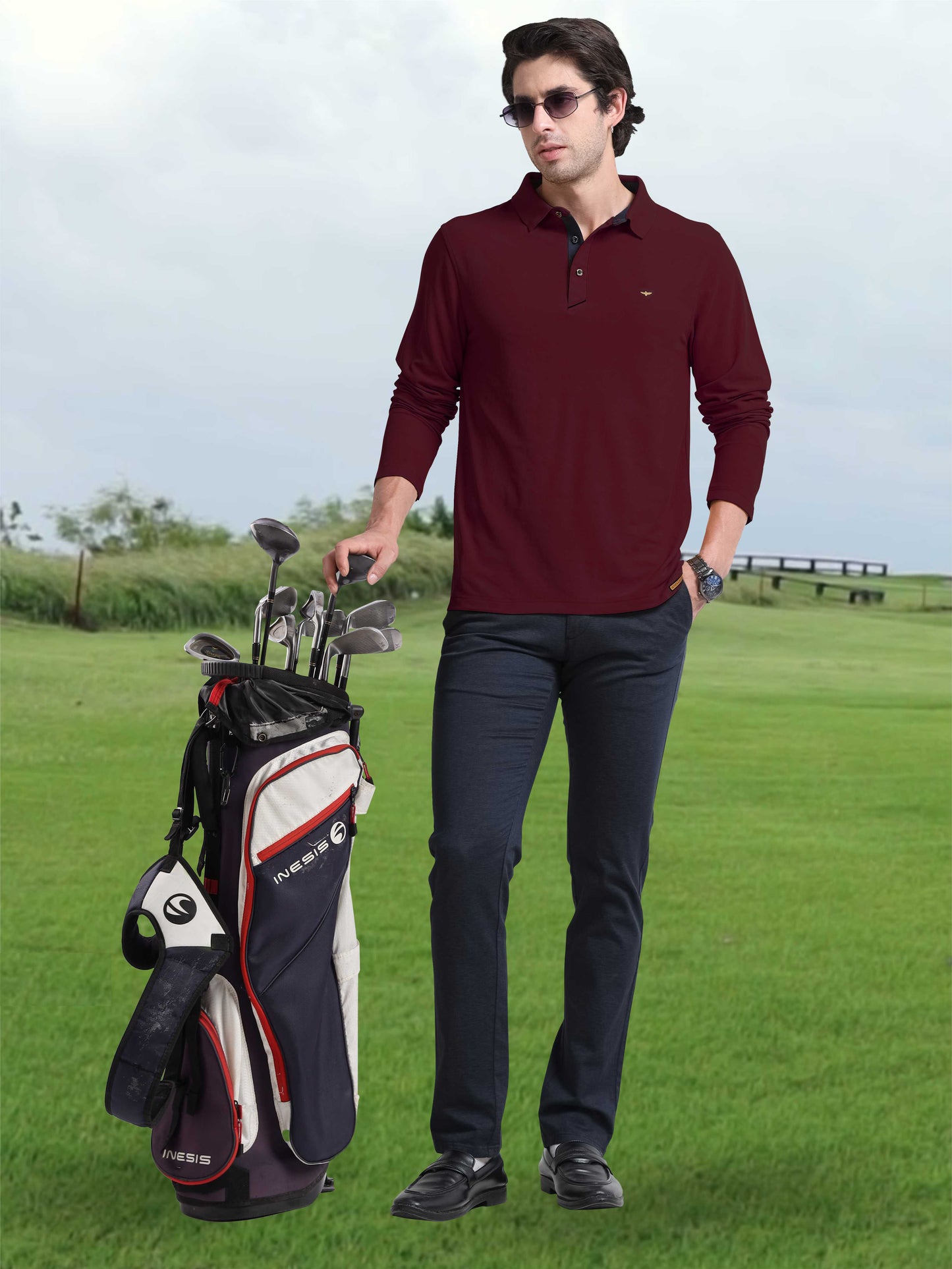 Men's Full Sleeve Polo T-Shirt - Maroon | Feather Touch Feel | Odour Resistant | Wrinkle Free | Quick Dry | Stretchable | Anti-Static | UV Resistance |