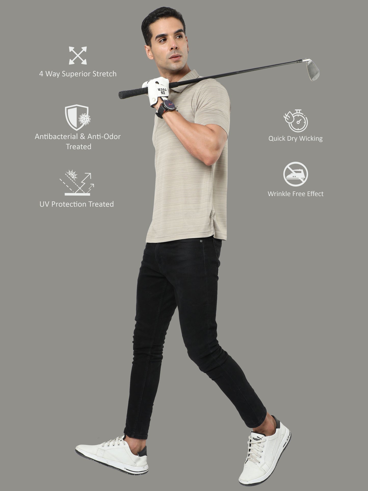 Moose Grey Men's Barcode Golf Polo T Shirt