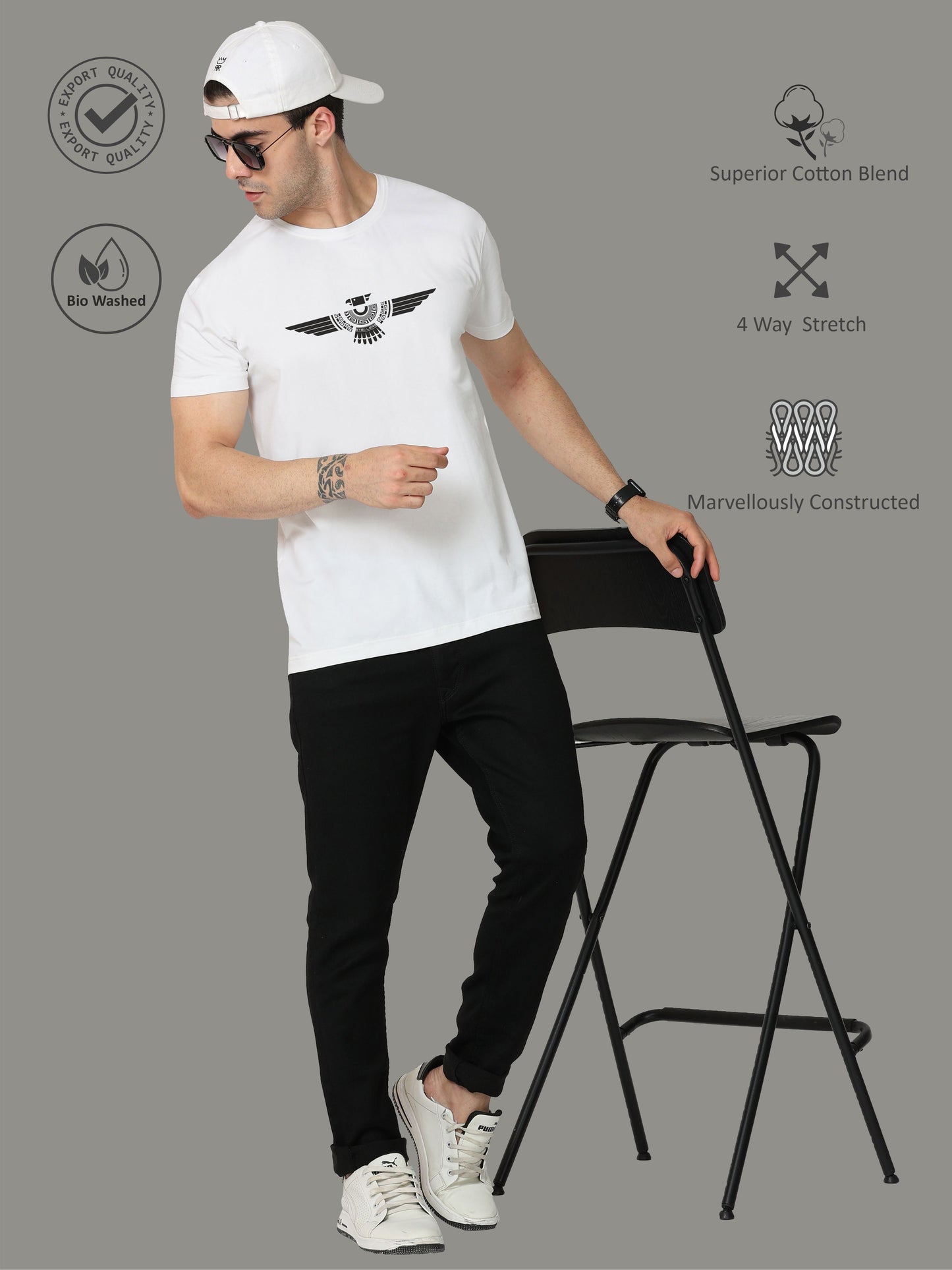 White Men's Crew Neck T-Shirts Tribal