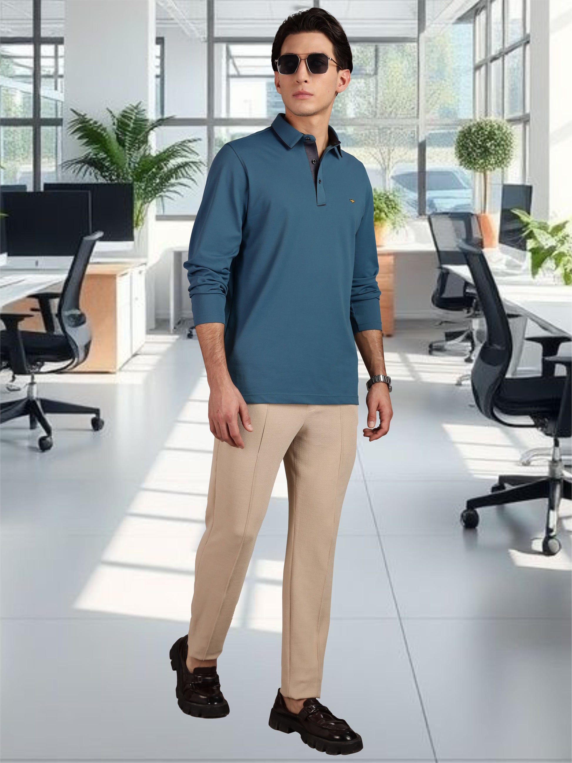 Teal Blue Soft Berry PQ Full Sleeve T Shirt for Men