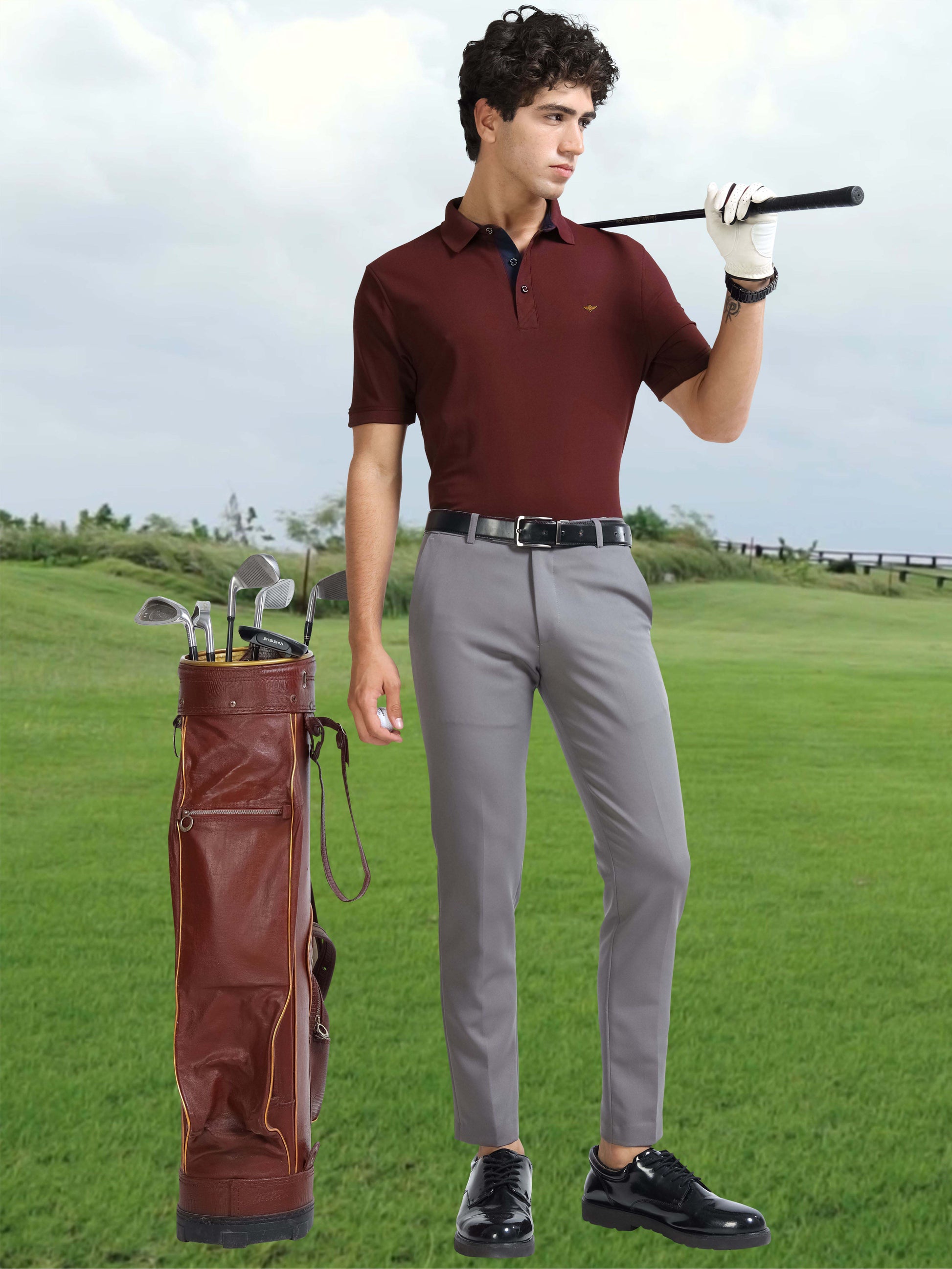 Maroon Solid Polo T-Shirt  for Men | Stellers 