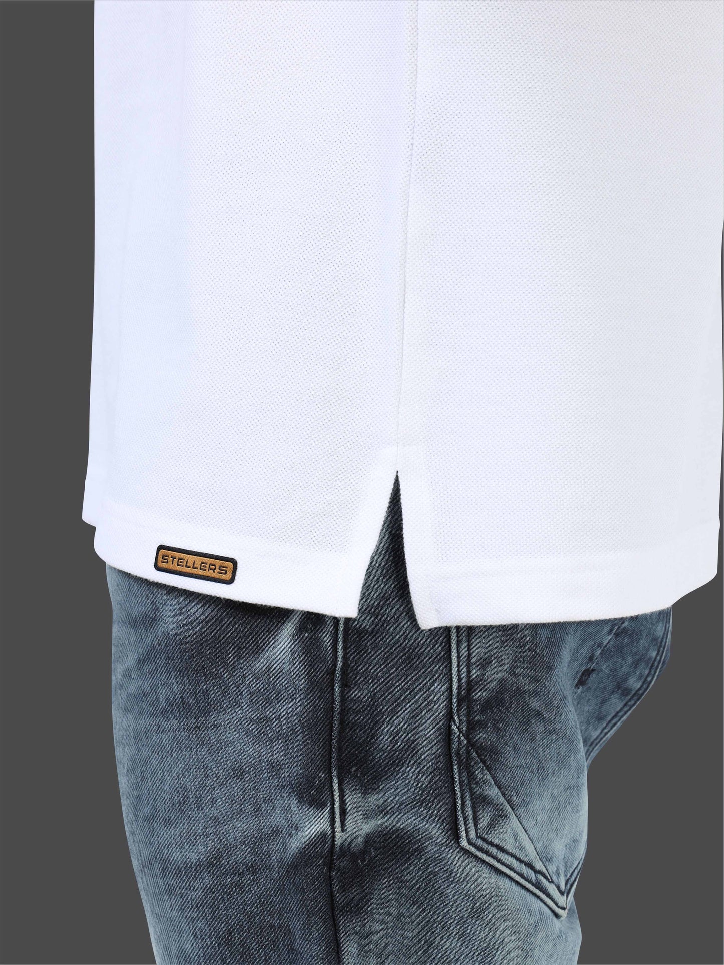 STELLERS Men's Zipper Chinese Collar Polo T-Shirt - White | Premium Cotton | Stretchable | Feather Touch Feel | Breathable | Light Weight