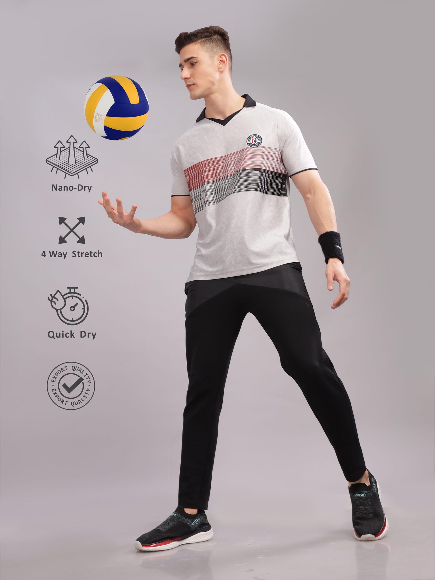 Grey Mens Printed Active Wear T-Shirt