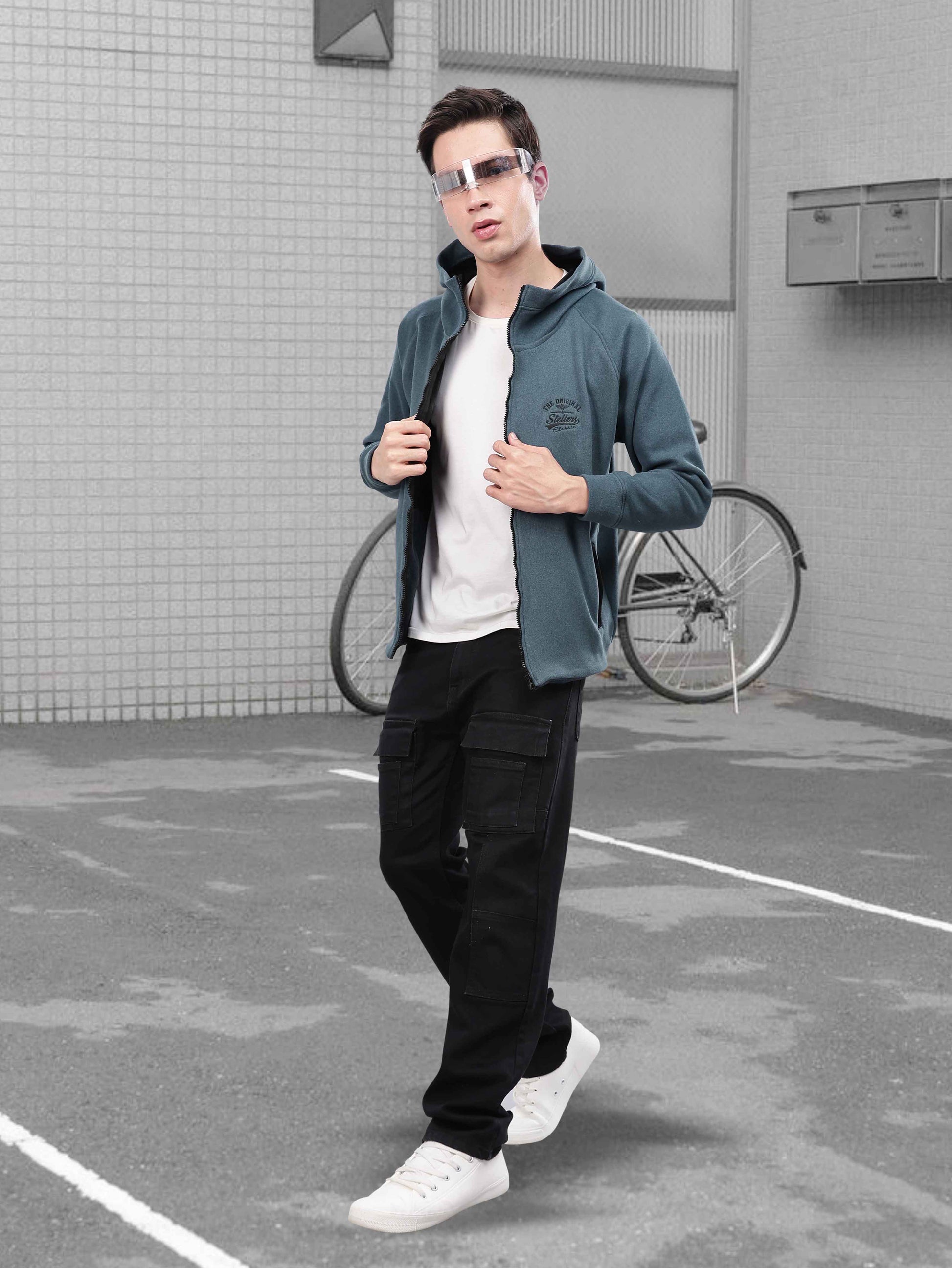 Denim Blue Zipper Hoodies for Men