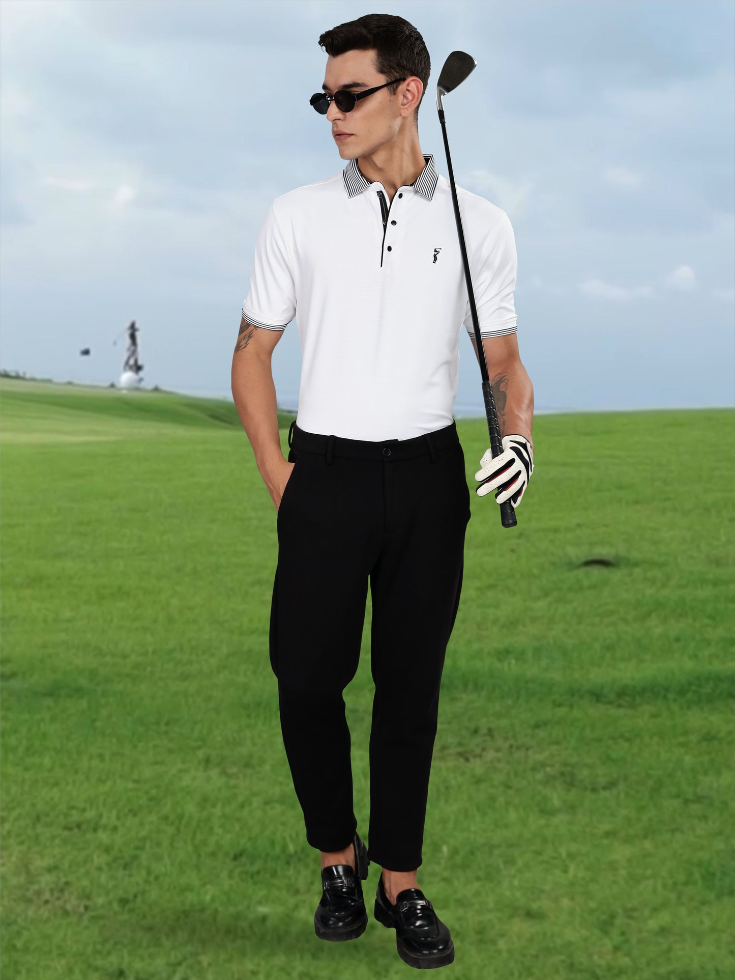 Men Premium Ultra Stripes Polo T-Shirt - White | Feather Touch Feel | Light Weight | Stretchable | Sustainable