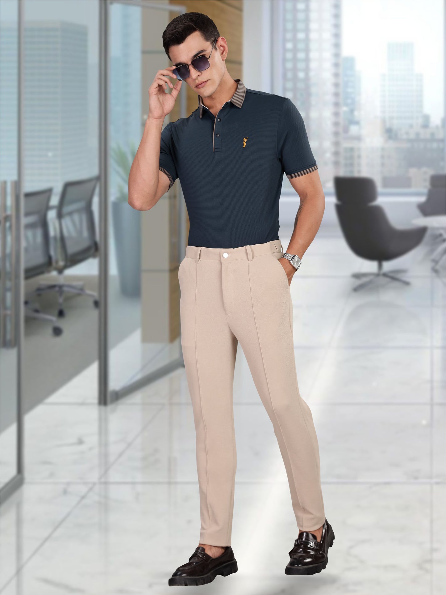 Men Premium Ultra Stripes Polo T-Shirt - Navy Blue | Feather Touch Feel | Light Weight | Stretchable | Sustainable