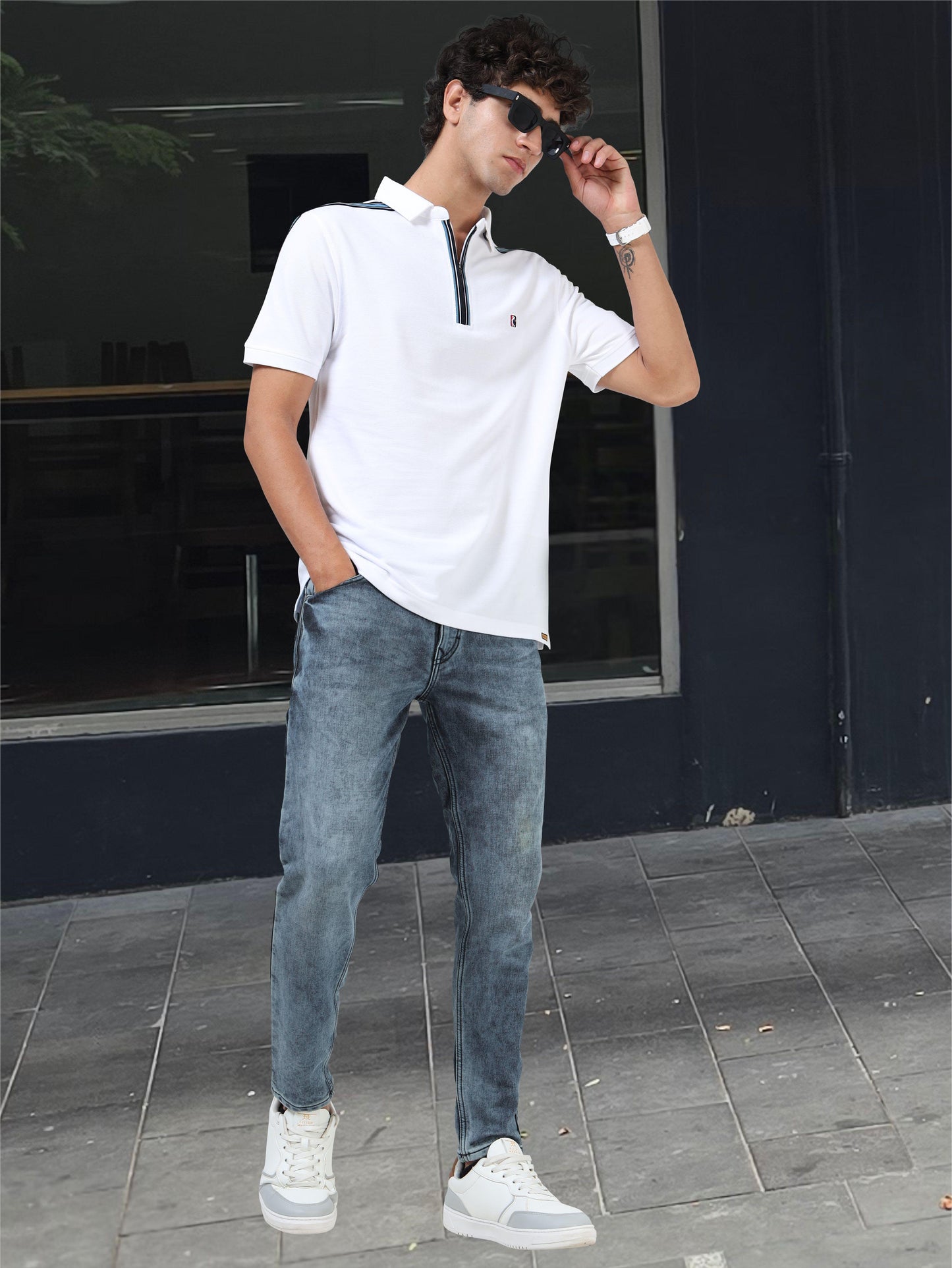 STELLERS Men's Zipper Polo T-Shirt - White | Premium Cotton | Stretchable | Feather Touch Feel | Breathable | Light Weight