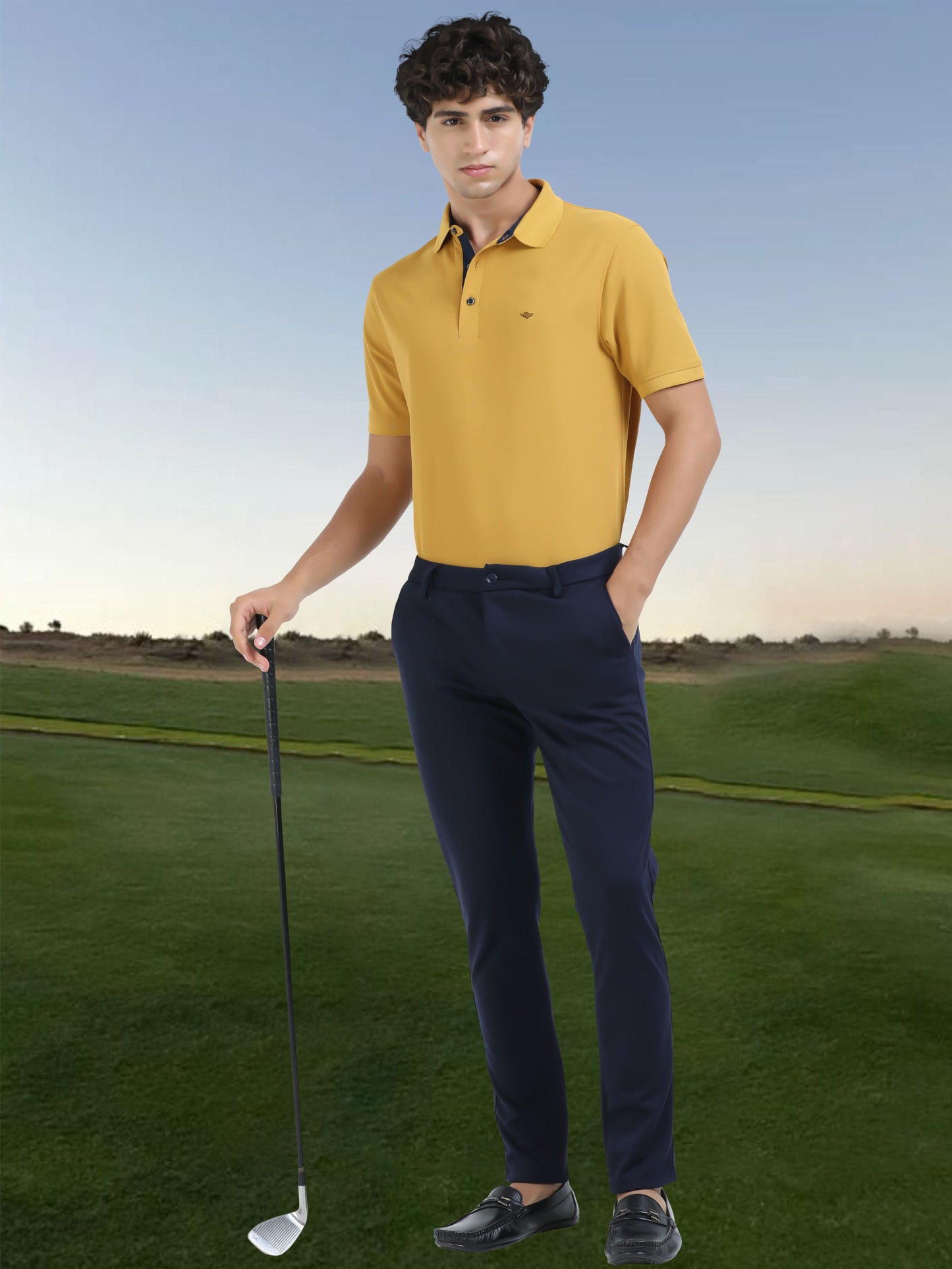 Men Mustard Premium Polo T-Shirt | Quick Dry | Stretchable | UV Protected | Wrinkle & Odour-Free