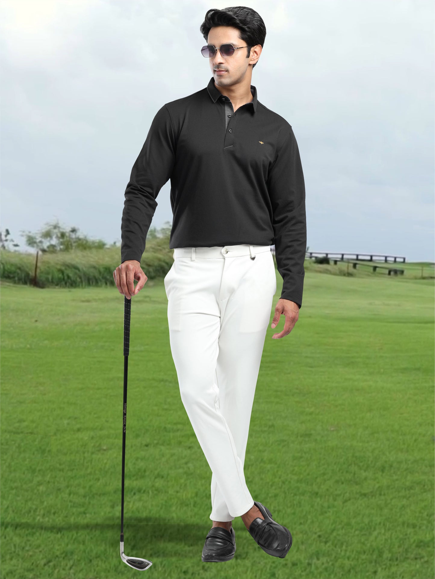 Black PQ Polo Full Sleeve T Shirt for Men