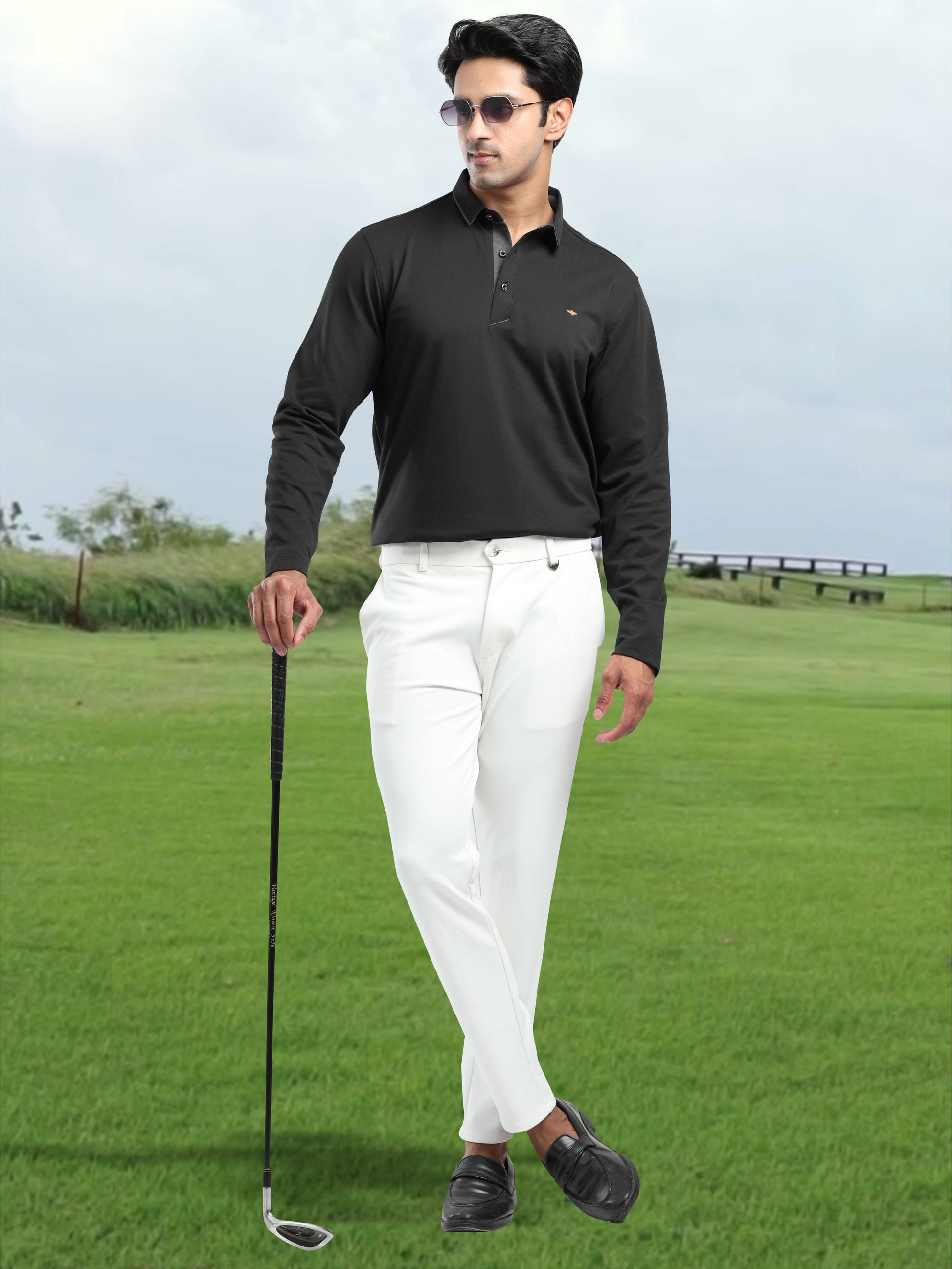 Black PQ Polo Full Sleeve T Shirt for Men