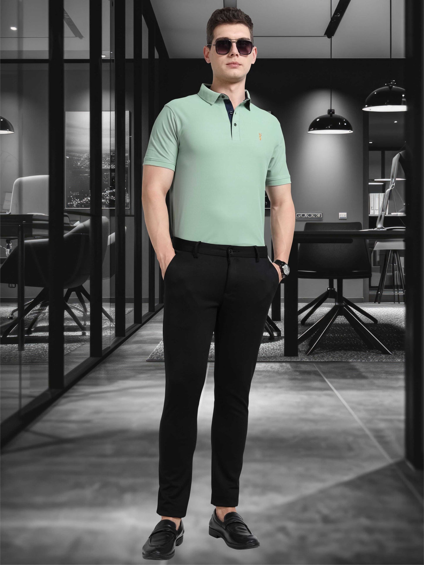 Men Misty Green Premium Golf Polo T-Shirt | Quick Dry | Stretchable | UV Protected | Wrinkle & Odour-Free