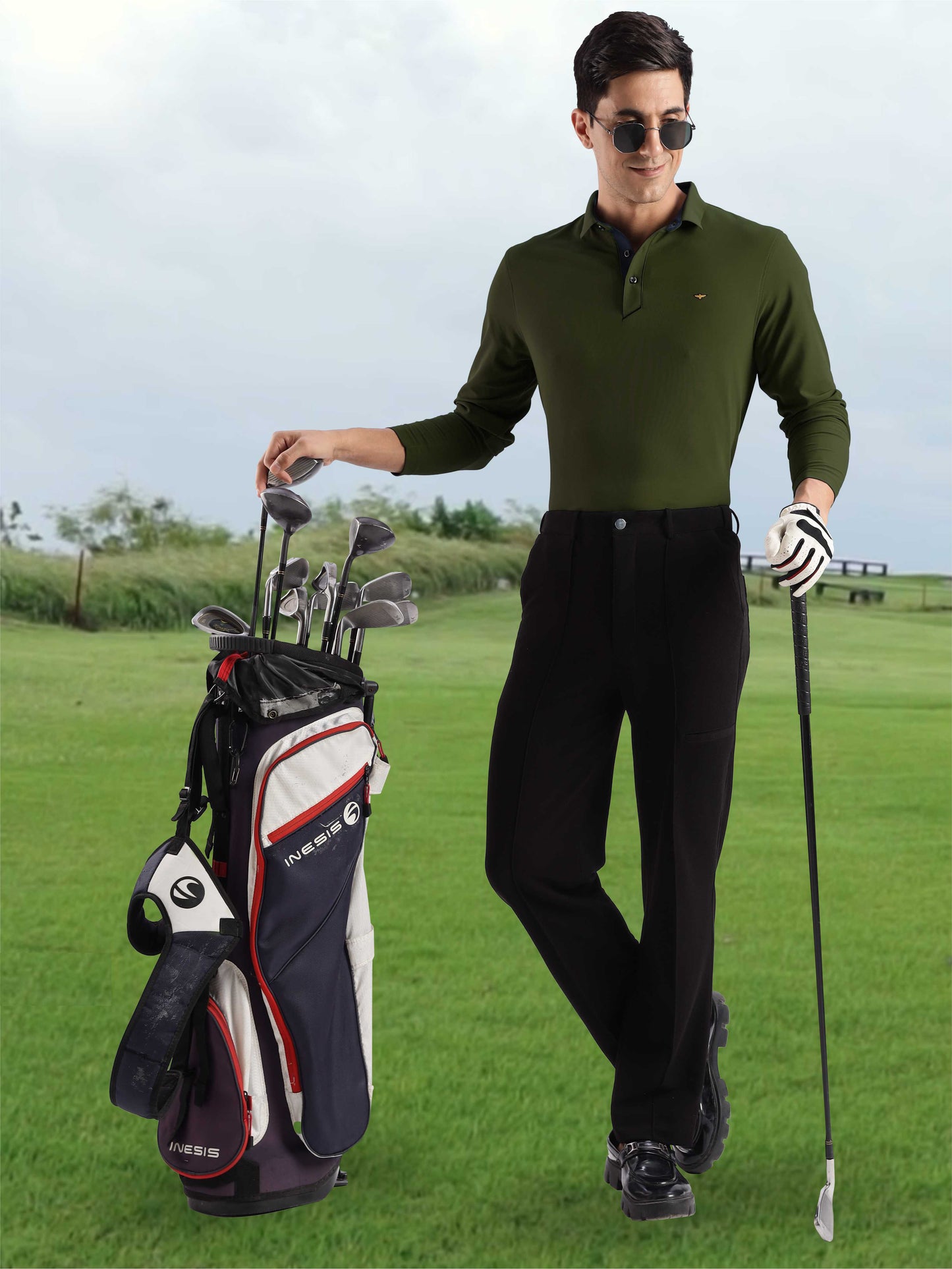 Men's Full Sleeve Polo T-Shirt-Olive Green| Feather Touch Feel | Odour Resistant | Wrinkle Free | Quick Dry | Stretchable | Anti-Static | UV Resistance |