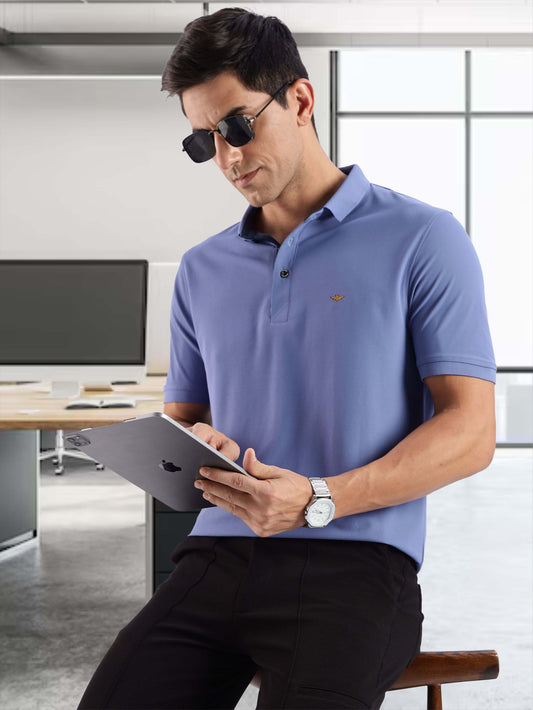 Men's Purple Blue Premium Polo T-Shirt | Wrinkle-Free | Quick Dry | Stretchable |  Odour-Free | UV Protected
